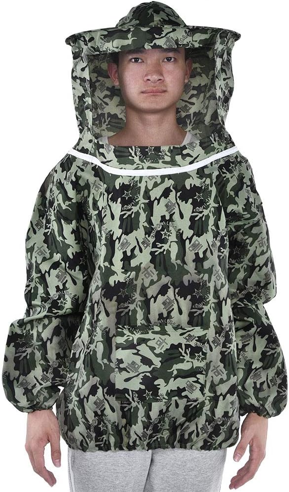 Professional Breathable Beekeeping Protective Upper Garment Coat Jacket Suit with Hat for Bee Farmers and Enthusiasts Made of Polyester Camouflage Color Size 150 185cm