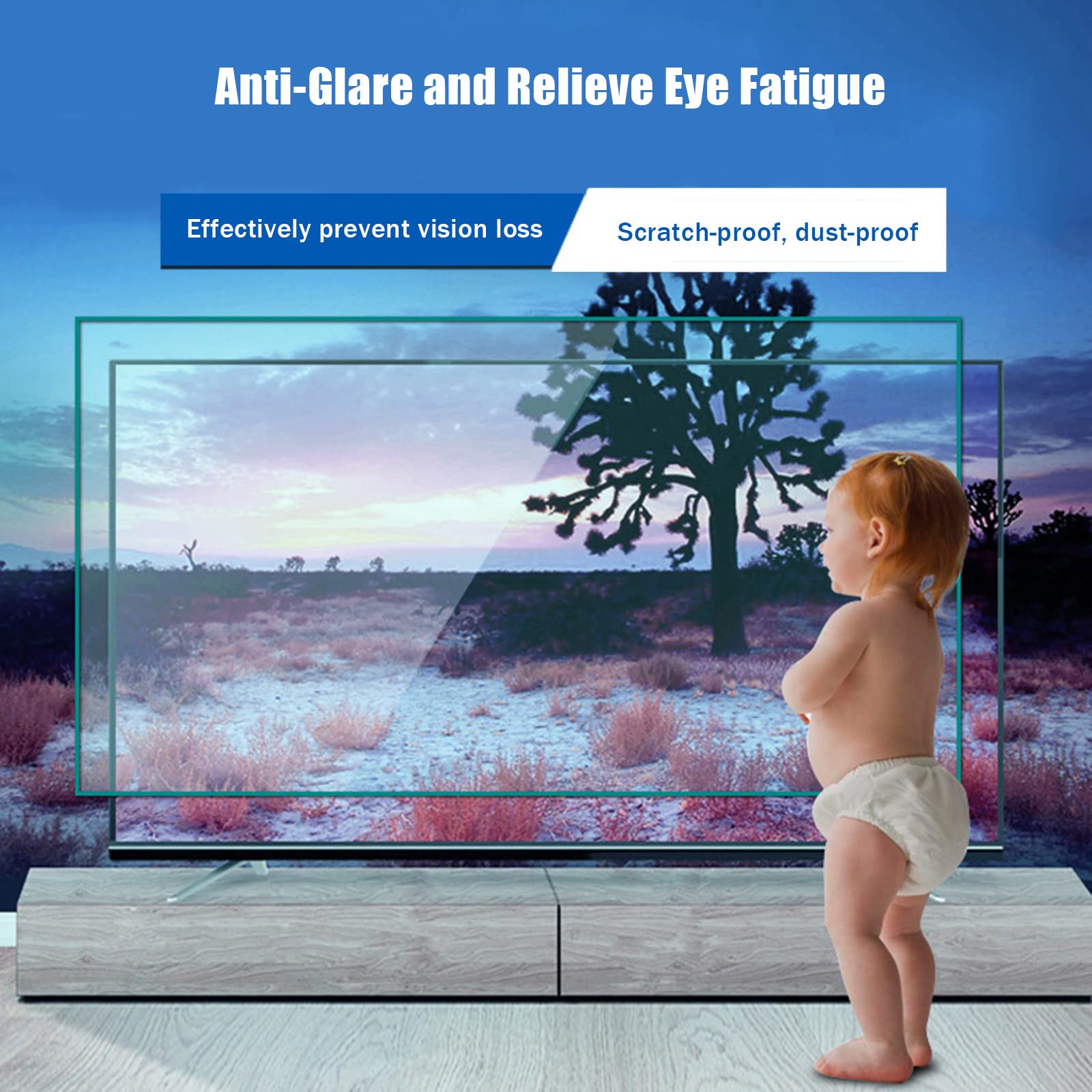 32-180 cm ochraniacz ekranu TV, anty-niebieskie światło/antyodblaskowa folia ultra przejrzysta sprawia, że światło miękkie łagodzi zmęczenie oczu, łatwy w instalacji, 47" (1044 * 590)