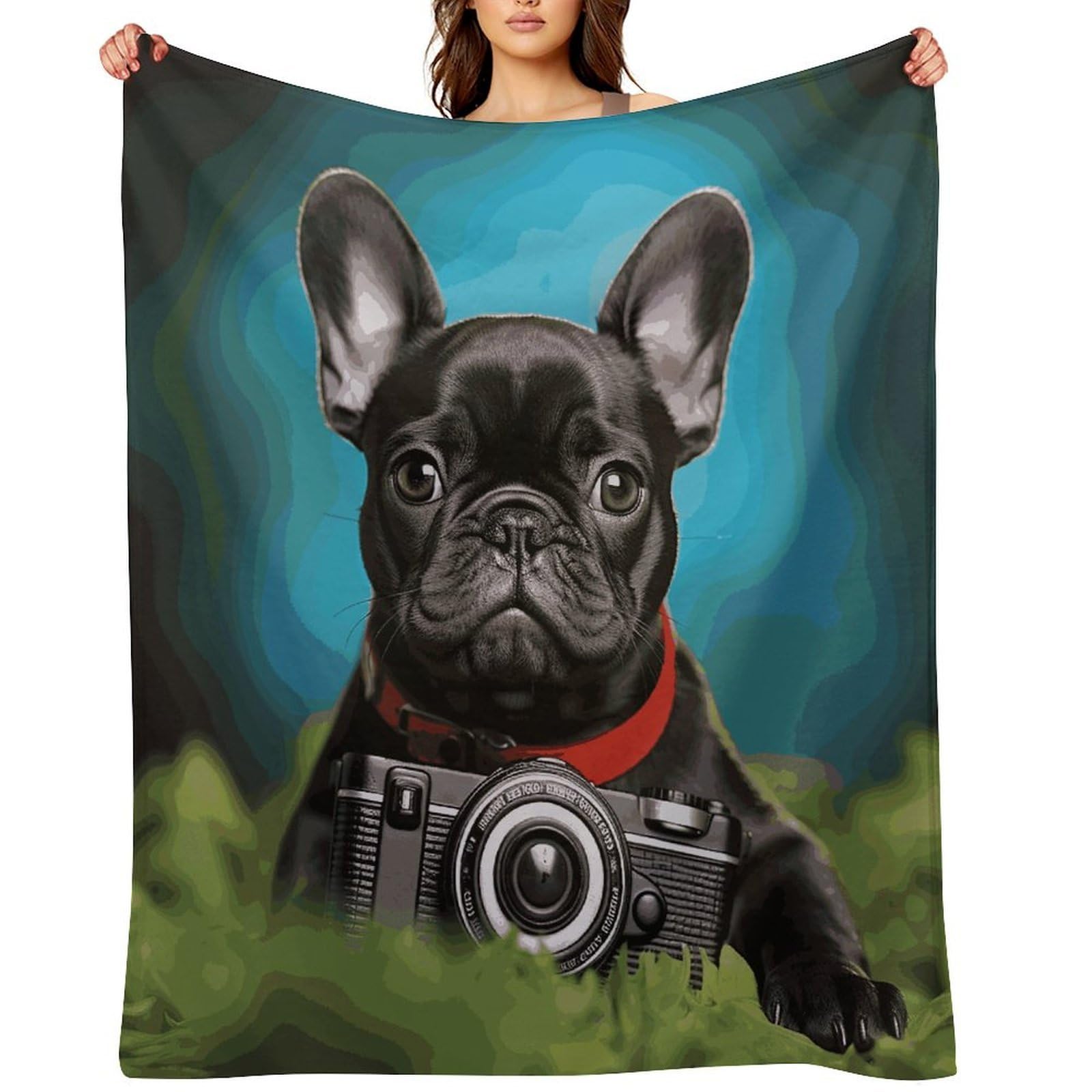 Fekiloot Style French Bulldog Puppy With Camera Throw Blankets Camping Blanket40"X50"