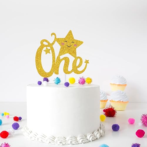 Miniatura 2 de Twinkle Twinkle Little Star One - Decoración para tartas de Star Happy 1st Birthday con purpurina dorada - Decoración para pastel de fiesta de