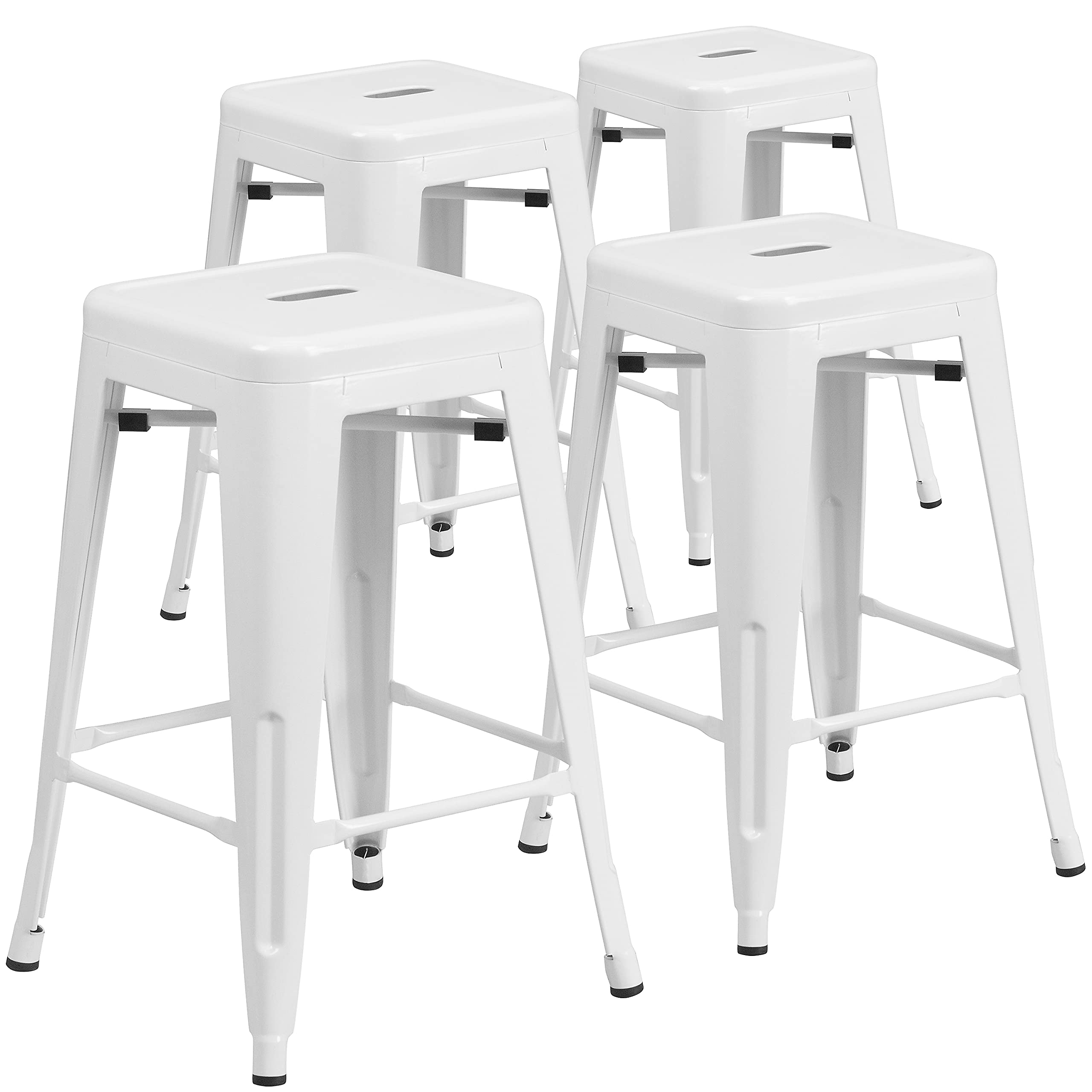 24 "Alta sin Espalda Negro Metal Indoor-Outdoor Contador Altura Taburete con Asiento Cuadrado
