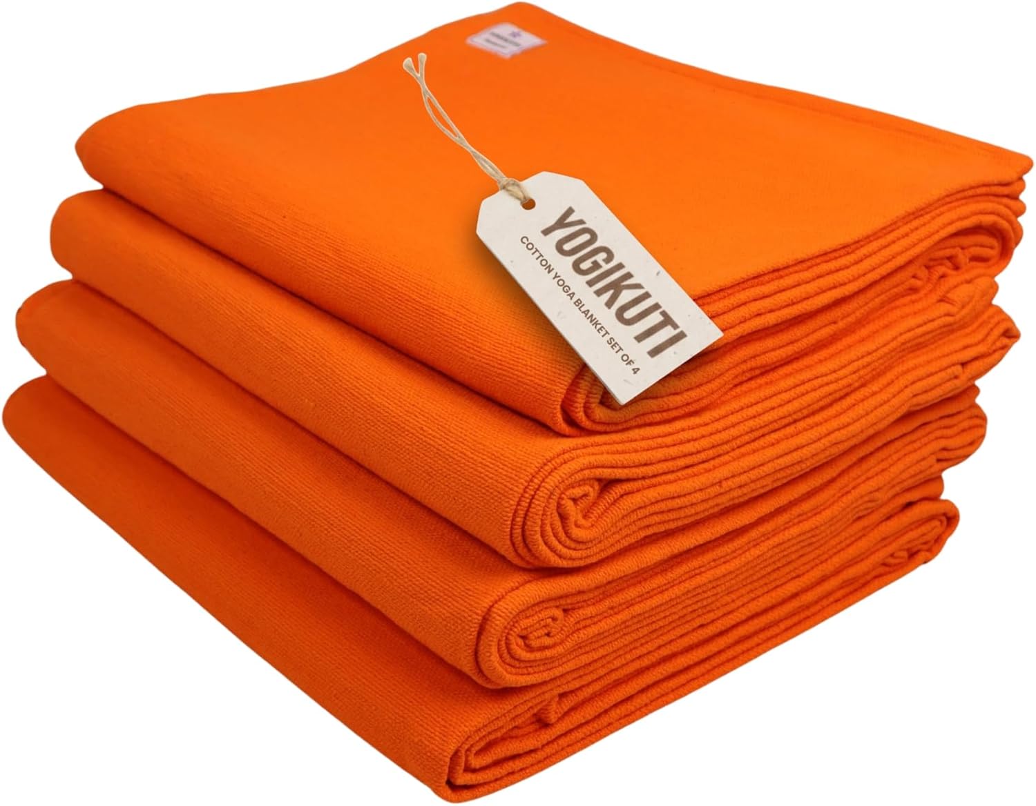 Yogikuti Iyengar Cotton Yoga Blanket Set of Four- Thick Handwoven Yoga Blankets for Restorative Yoga Meditation & Pranayama- Premium Cotton Yoga Blanket for Support & Comfort in Iyengar Yoga (Orange)