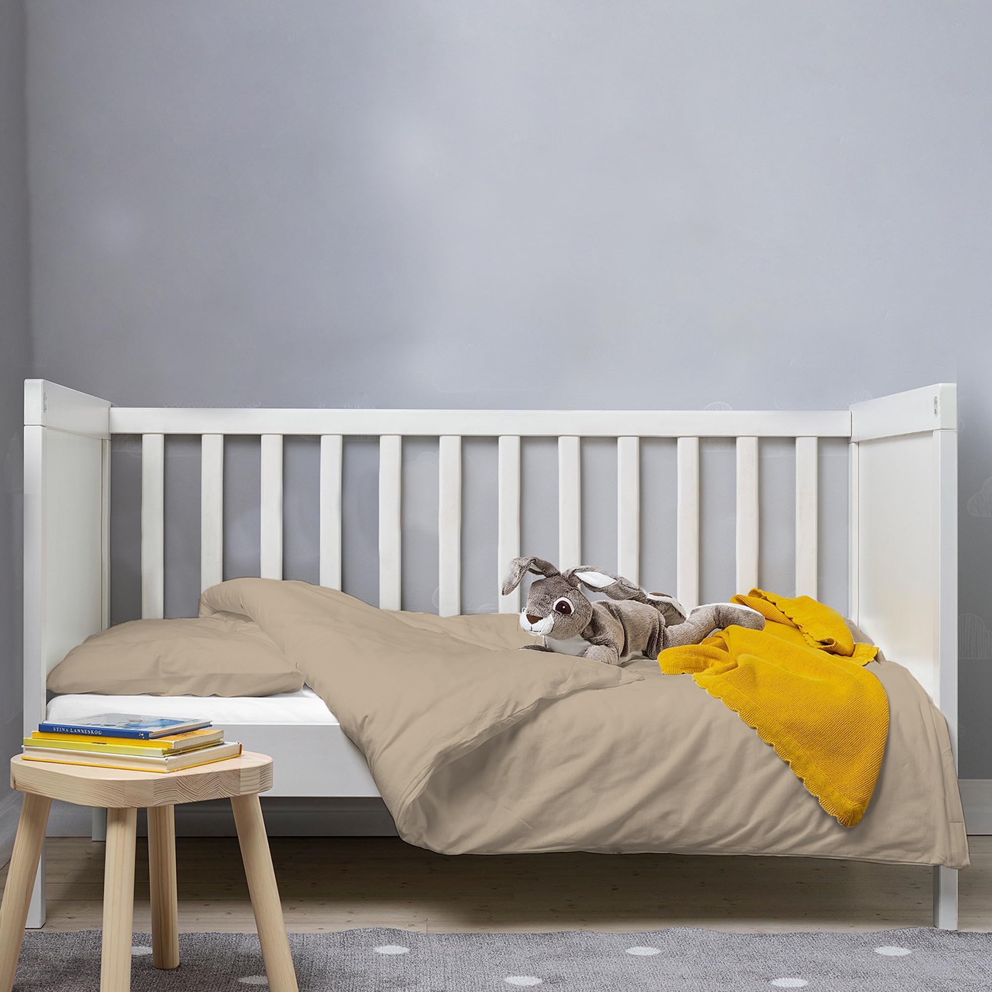 Pizuna Baby Duvet Cover For Crib 100 x 135 cm, Simply Taupe, 400 Thread Count 100% Long Staple Cotton Bedding Set