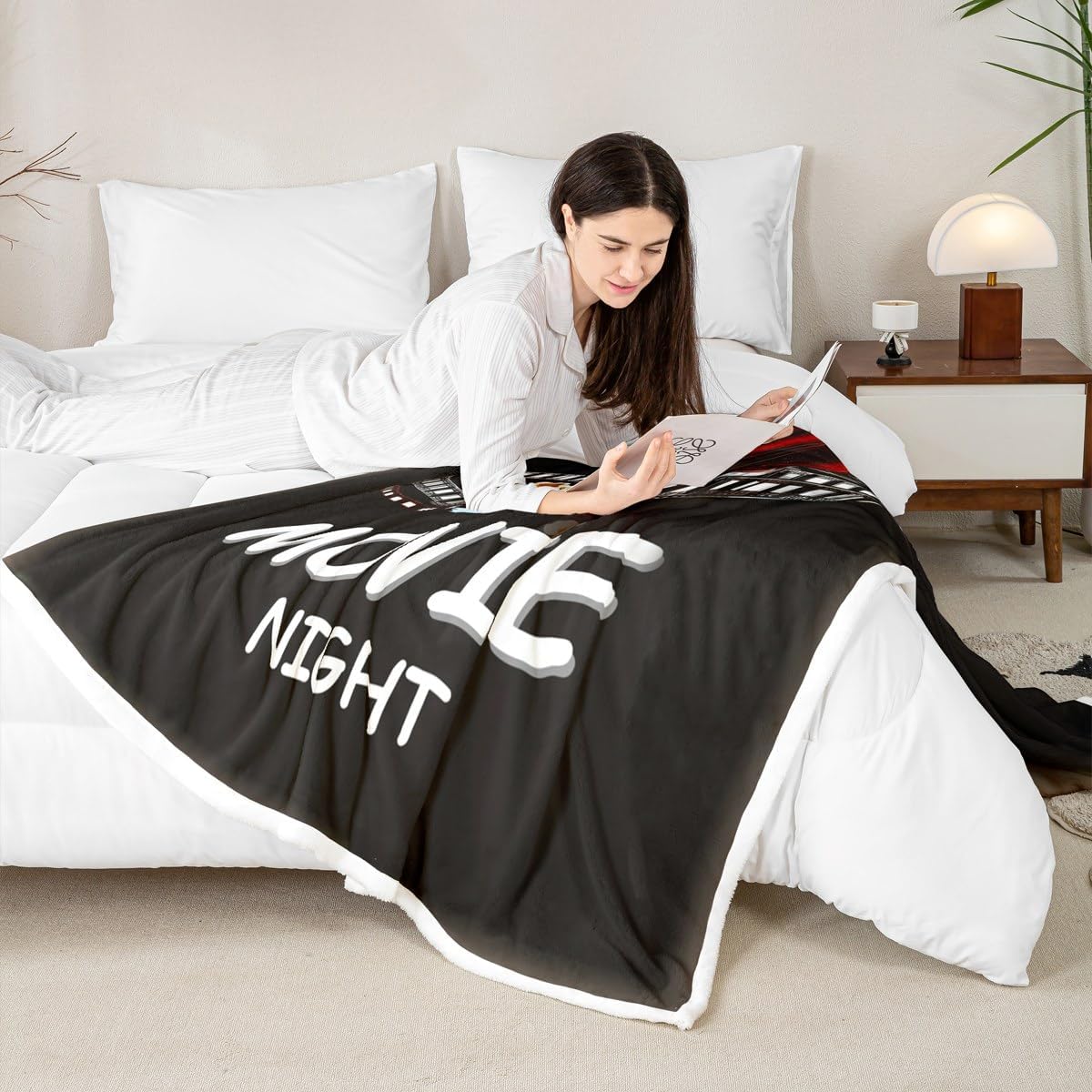 Twin 60"x80" Movie Time Sherpa Blanket Boys Girls Movie Theater Decor Fleece Throw Blanket for Kids Women Men Ultra Soft Cinema Popcorn Plush Blanket Movie Night Fuzzy Blanket
