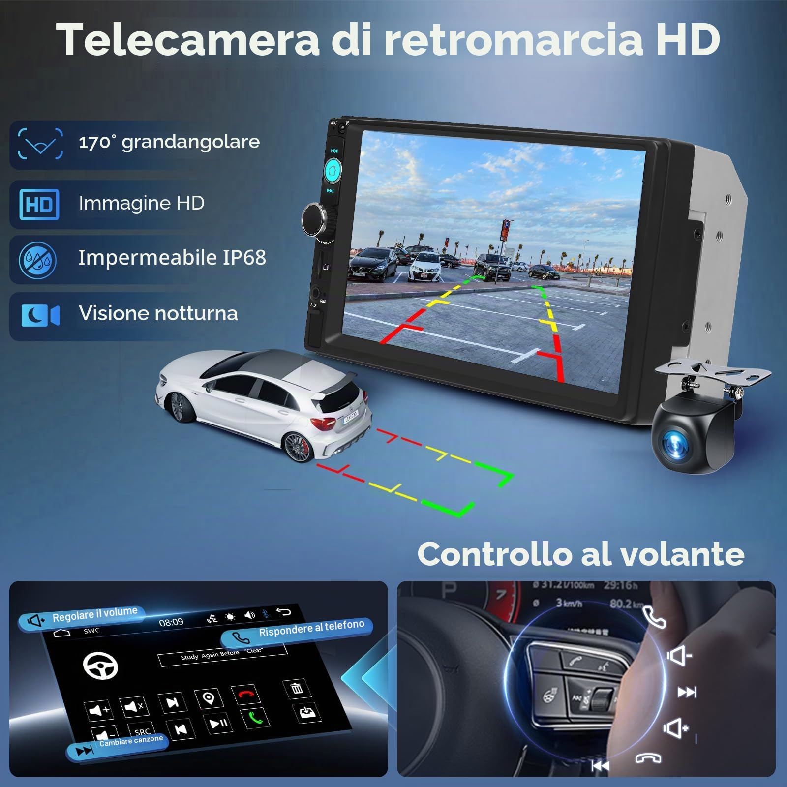 2 Din Autoradio 7 Pollici Touch Screen Radio Auto Bluetooth FM Radio, Hodozzy Stereo Auto 2 Din Schermo con Mirrorlink, Lettore MP5 Universale AUX/USB, Telecamera Retrocamera,e Retroilluminazione