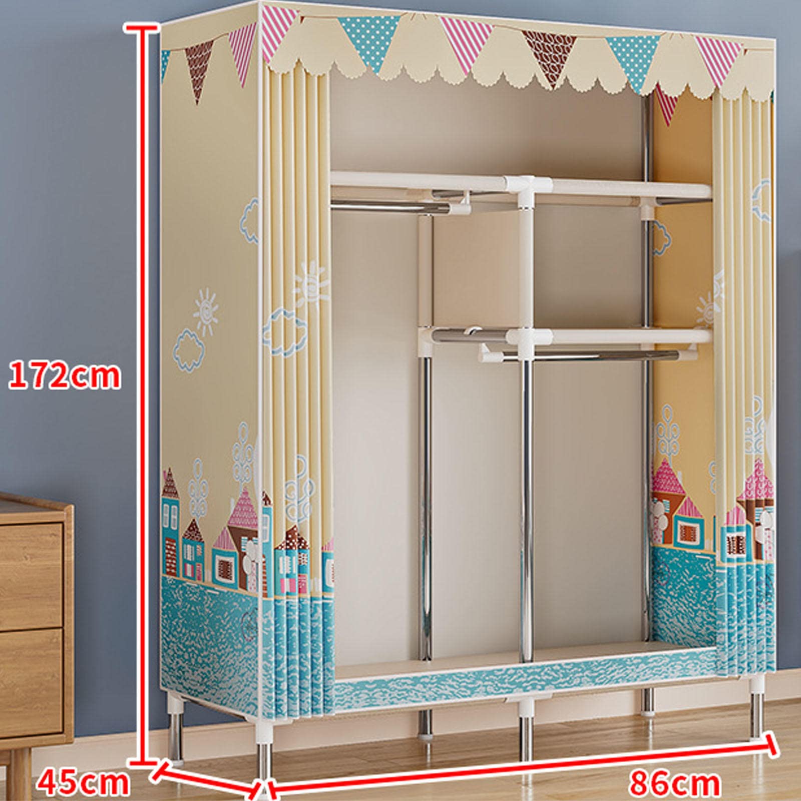 Kleiderschrank Tragbarer Kleiderschrank aus Segeltuch, Kleideraufbewahrungsorganisator aus Stoff mit Kleiderstangen, starke Kleiderregale für Schlafzimmer,B-86X45X172cm