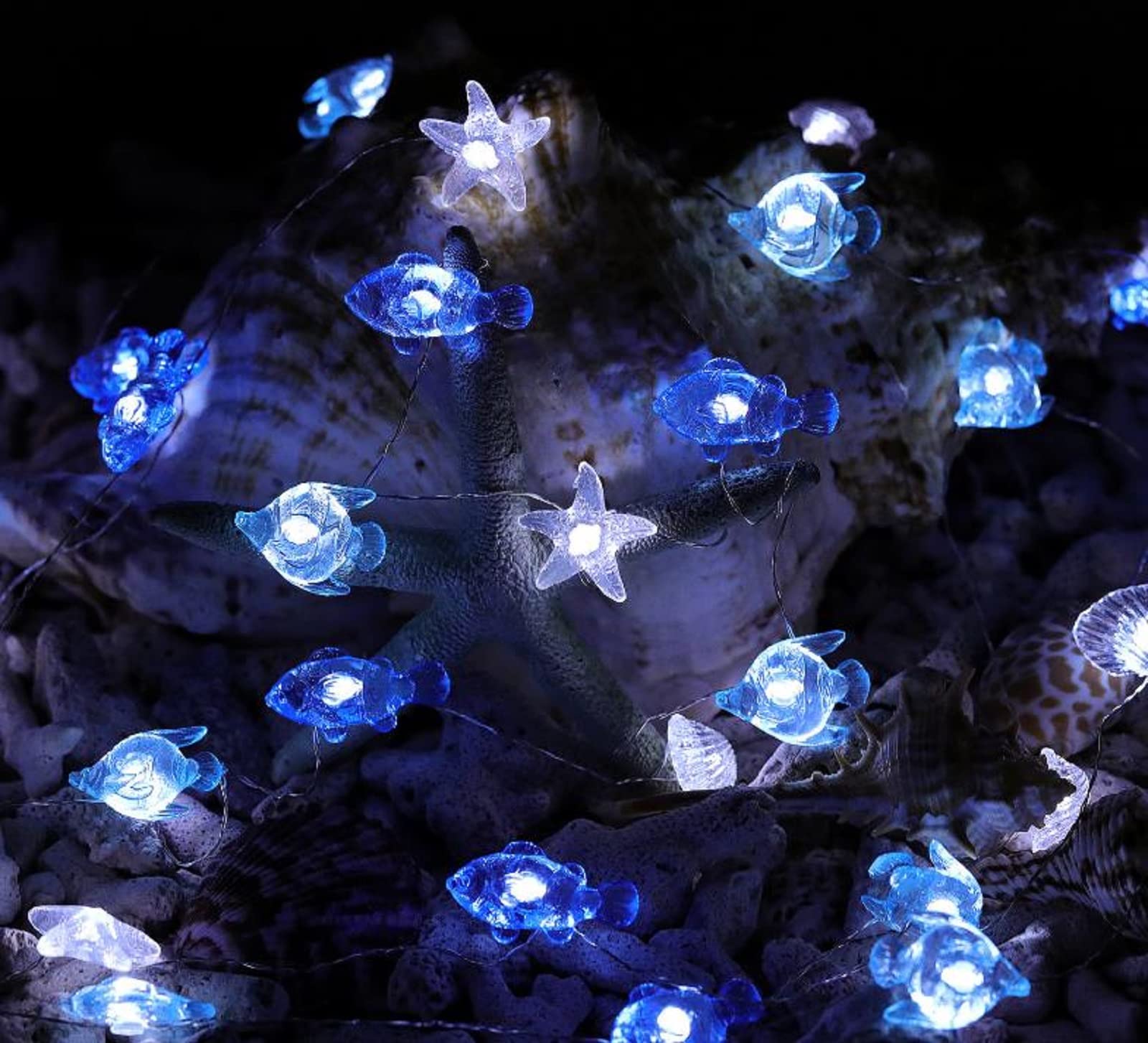 Riaxuebiy 4M40LEDs Colorful Fishes String Light Christmas Decorative Clownfish Fairy Light Nordic Style Party Light Battery Powered for Holiday Birthday Festival Thanksgiving Decoration (Blue Fish)