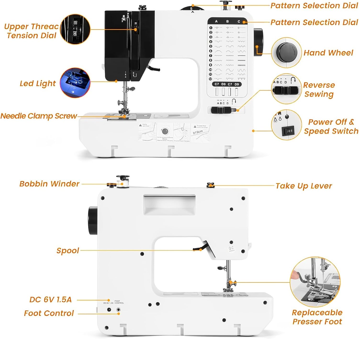 Sewing Quilting Machine, 4 step Buttonhole Sewing Machine 2 Thread Lockstitch 38 Built in Stitches Small Sewing Machines for Beginners Adults Home DIY - Image 5