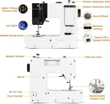 Sewing and Quilting Machine with 38 Built in Stitch, Lightweight Portable Sewing Machine DIY Quilting Sewing Machine for Home Clothes Beginners Adults 4 Step Buttonhole