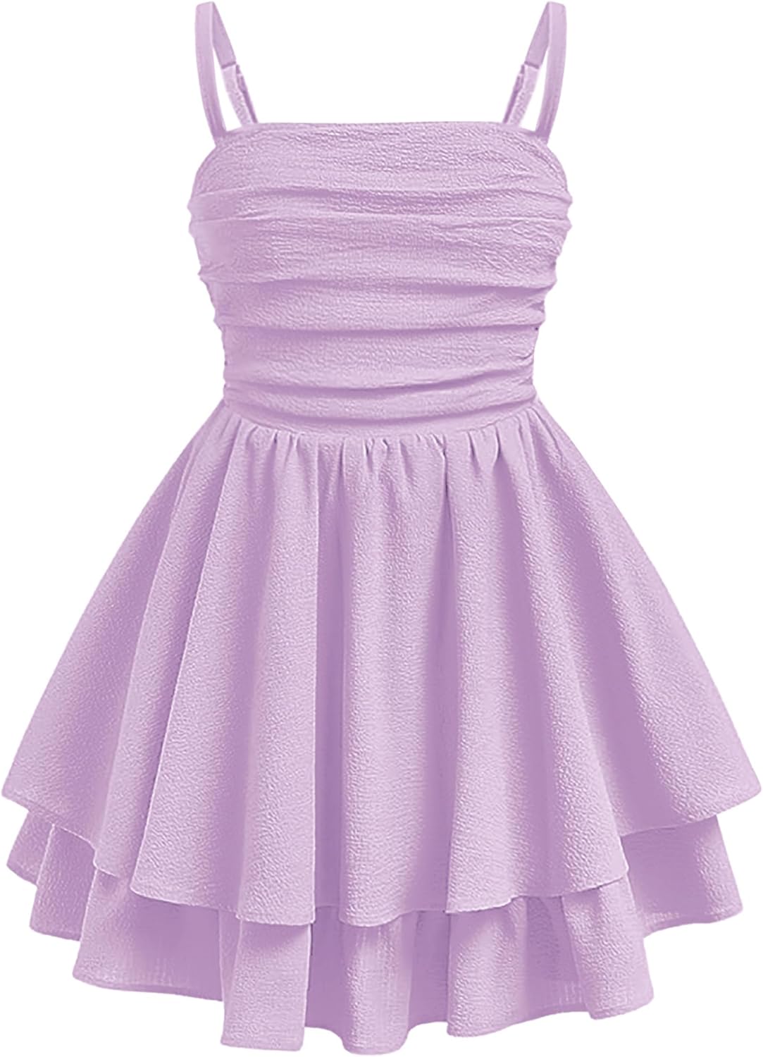 EXARUS Girls Formal Dress Teen Ruffled Flowy Ruched Spaghetti Strap Homecoming Dance Party Tween Dresses 8-14Y