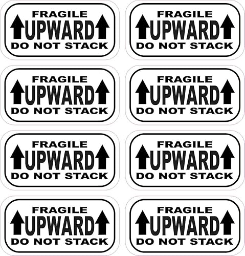 StickerTalk Fragile Upward Do Not Stack Vinyl Stickers, 1 Sheet of 8 Stickers, 2 inches by 1 inch Each