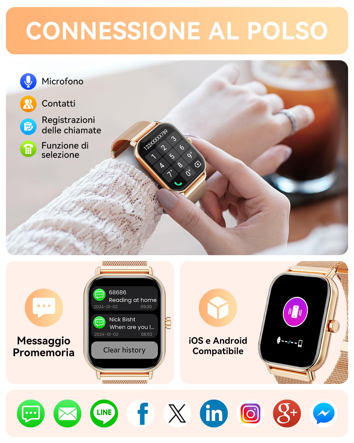 Smartwatch con Chiamate Bluetooth,1,85'' Smartwatch per Uomo Donna,Orologio Sportivo Impermeabile IP67 con 110+ Modalità Sportive,Fitnesswatch con Contapassi Cardiofrequenzimetro SpO2 per Android iOS