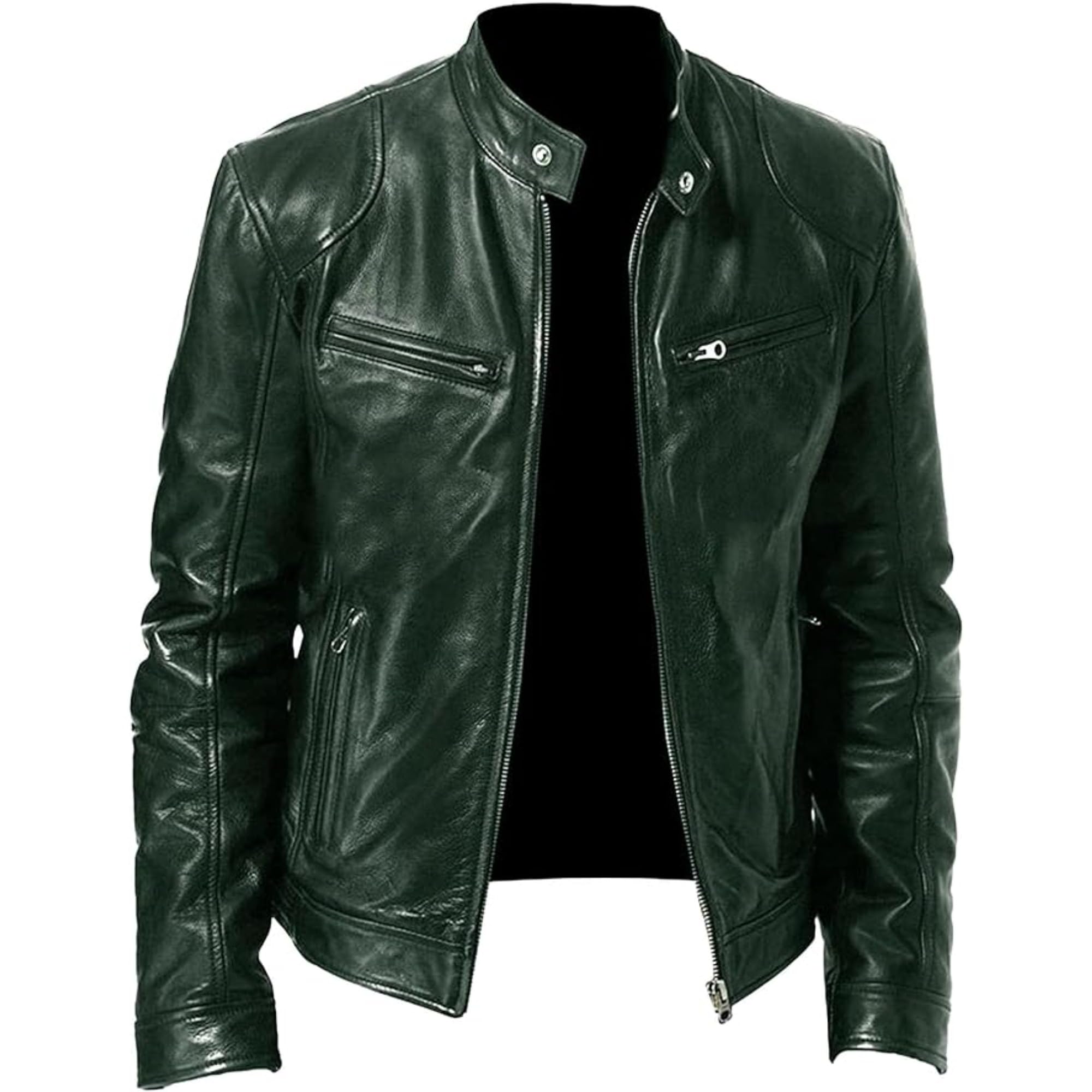 Men Slim Fit Motorcyle Leather Jacket Zip-Up Windbreaker Leather Jackets Lightweight PU Vintage Biker Coat