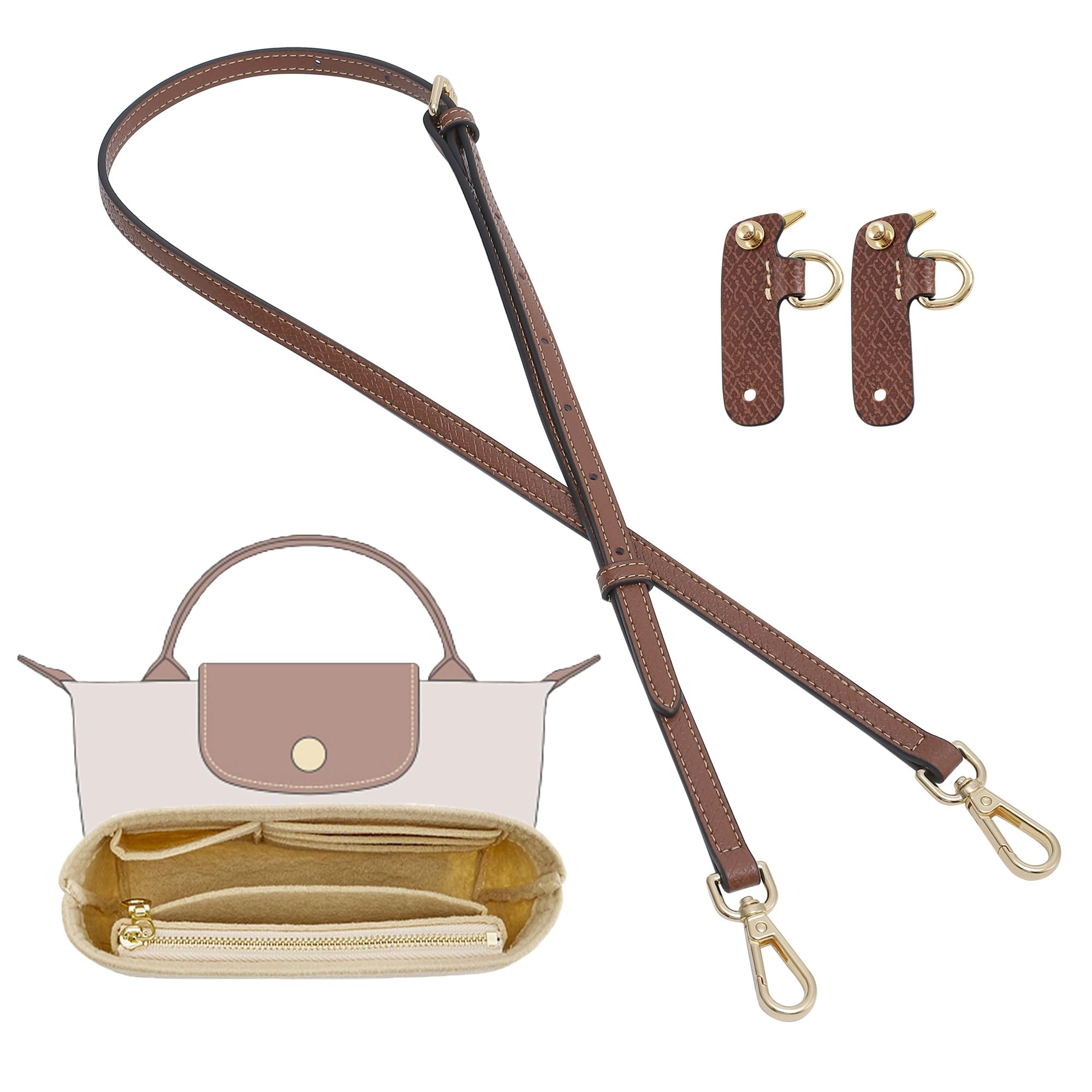 KESOIL 2Sets Purse Strap and Organizer Compaitible with Longchamp Lepliage Mini Bags, Felt Lightweight Small Bag Organizer Insert, Anti-Slip