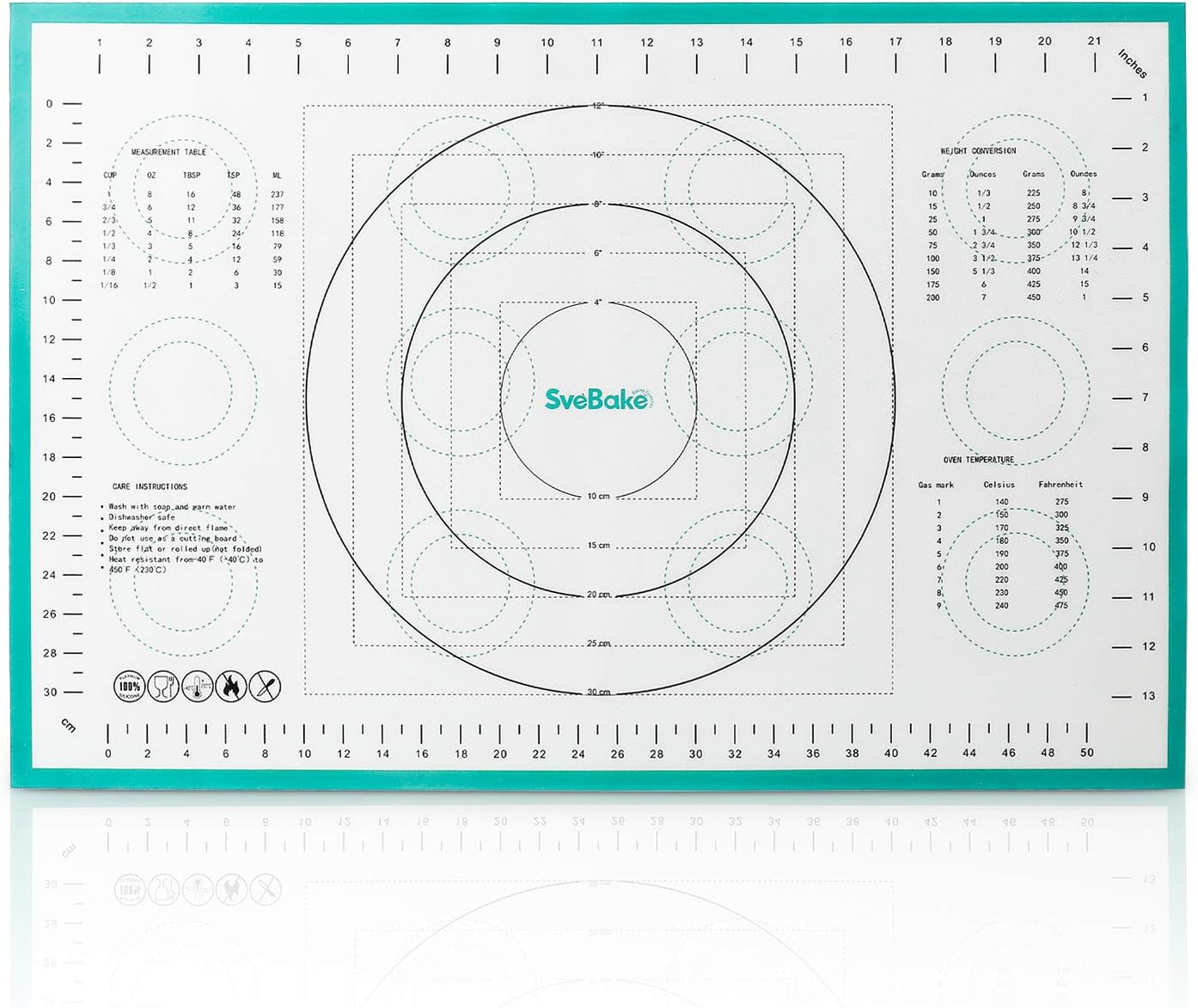 SveBake Silicone Baking Mat - Reusable Extra Thick Non-Slip Non-Stick Pastry Mat with Measurements for Pastry Rolling, 15.7" x 23.6"