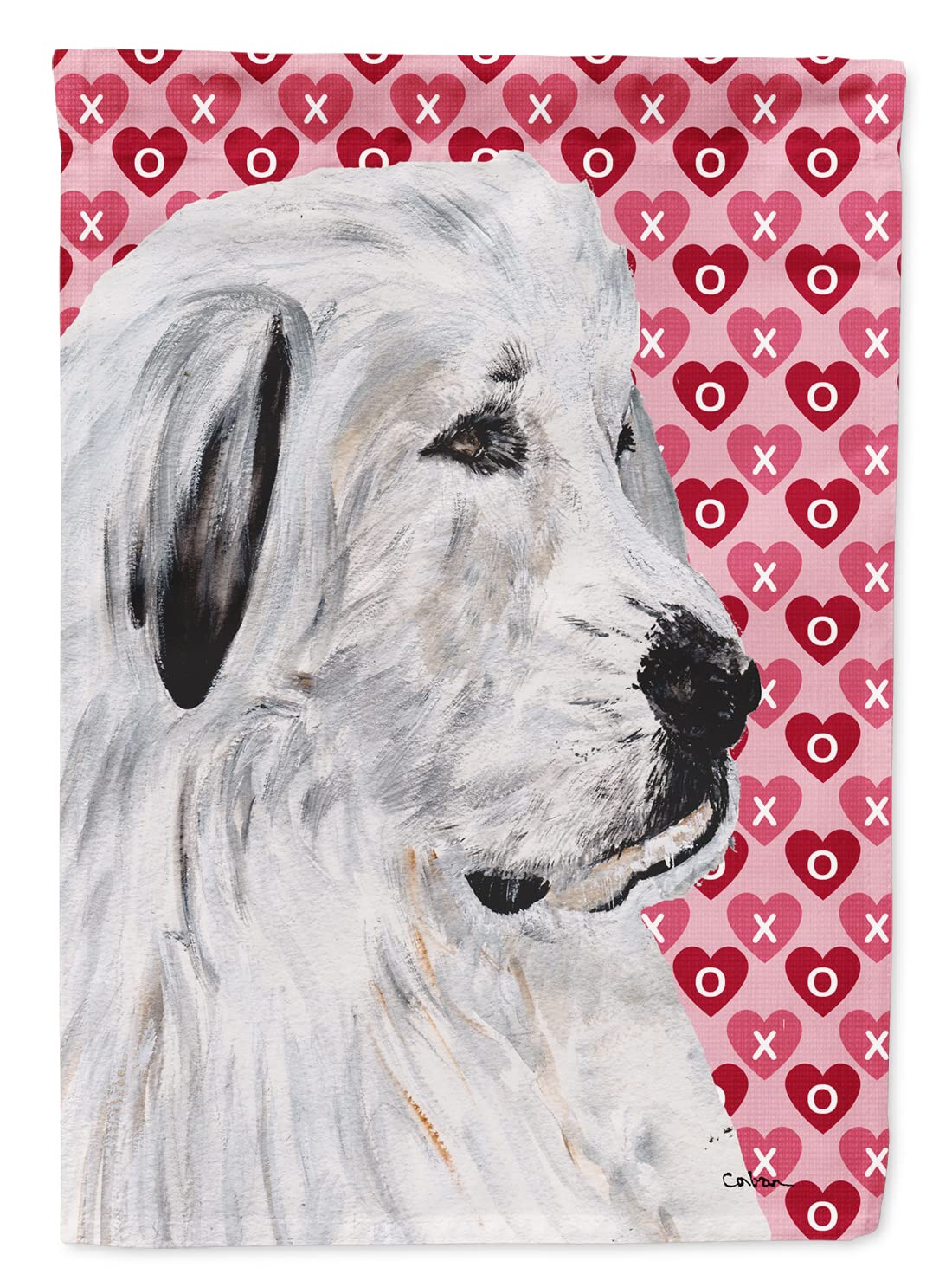 Bandiera Da Casa Tesori Dell' Caroline – Great Pyrenees Cuori E Amore – 100% Poliestere Pesante, Resistente Alle Intemperie, 71x101 Cm – Prodotta In USA