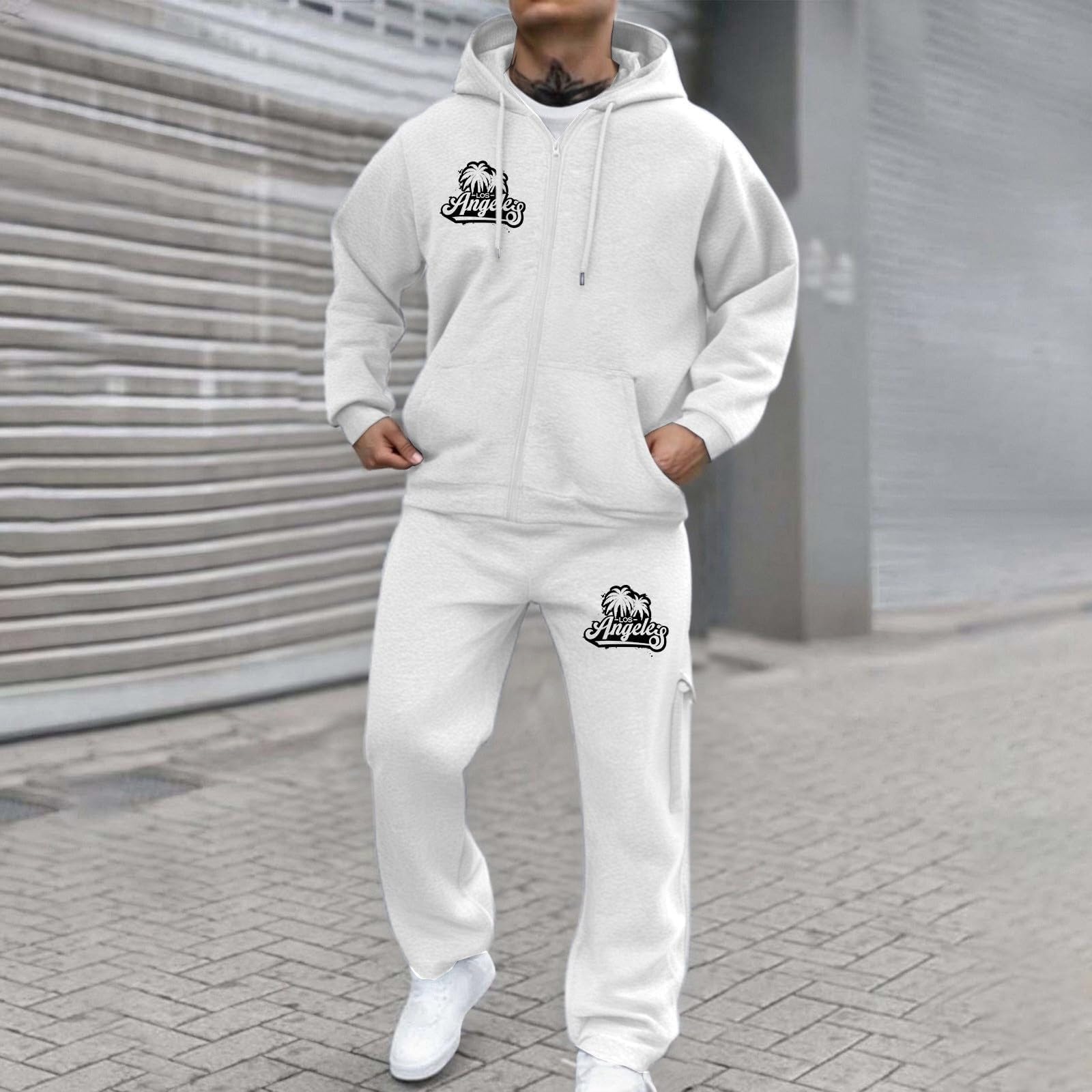Mono deportivo Hombre Polar Sudadera con cremallera con capucha y | Chándal Conjunto de 2 Piezas de los Hombres Sudadera con Capucha Bolsillo y Pantalones de Deporte Amplio Running Streetwear