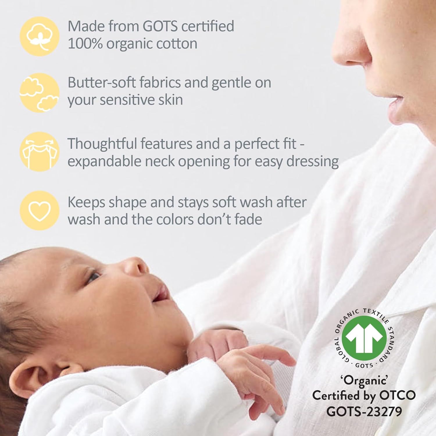 Ashley 5-Pack Long Sleeve Ruffle Shoulder Bodysuits 100% Organic for Baby Girls - Image 7