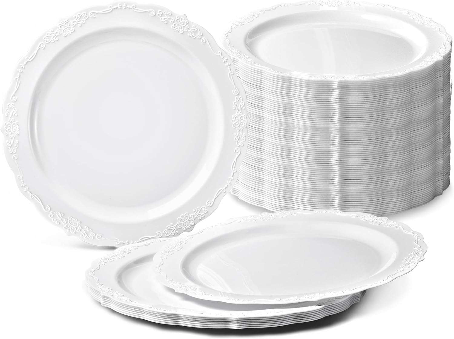 " OCCASIONS " 240 Plates Pack, Disposable Wedding Party Plastic Plates (10'' Dinner Plate, Verona Plain White)