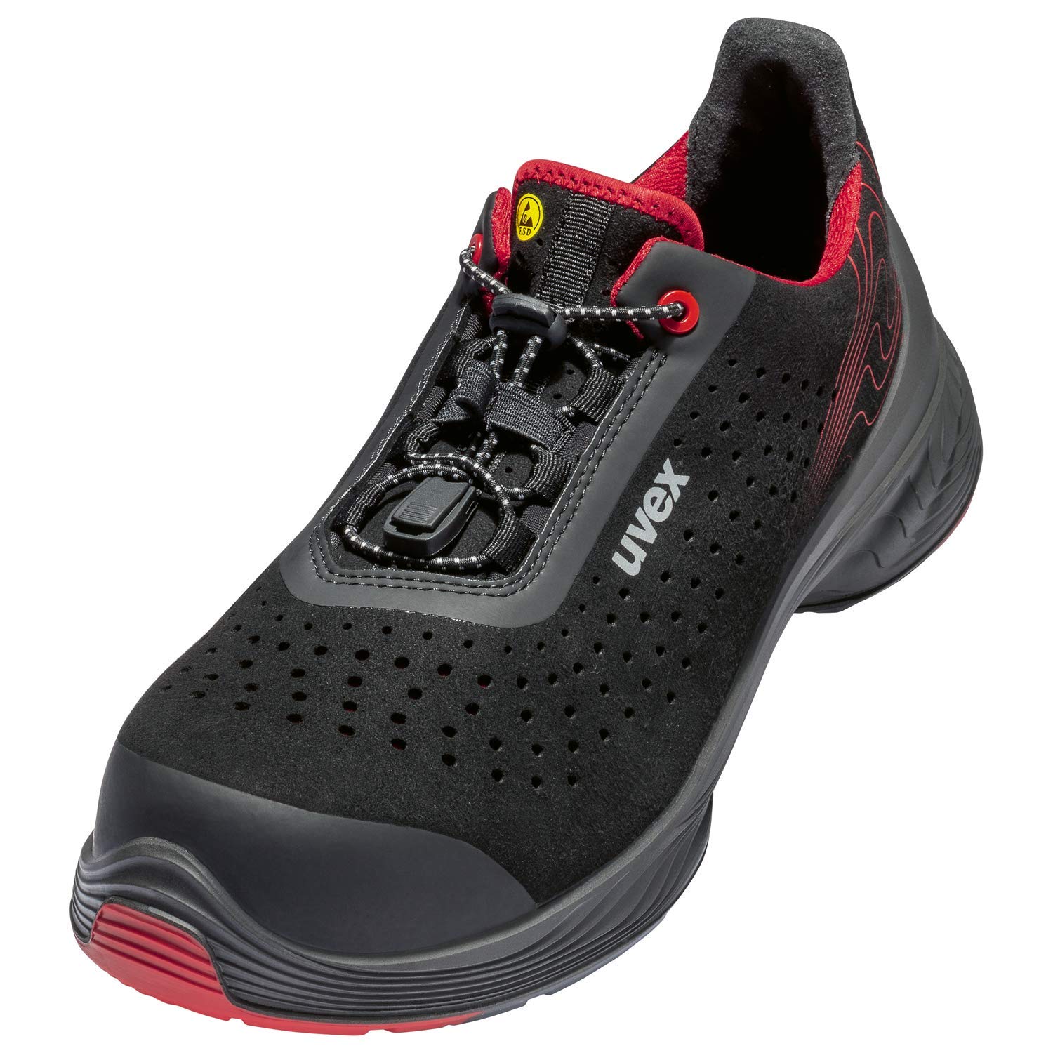 Uvex 68372 Gelochter Sicherheitshalbschuh - S1 P SRC ESD - Rot-Schwarz