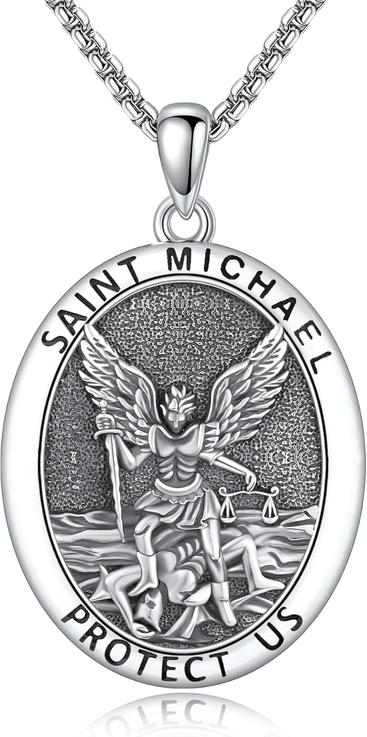 Saint Christopher/Saint Michael Necklace for Men Women 925 Sterling Silver Patron Saint Necklace Talisman Amulet Jewelry Protection Jewelry Medals