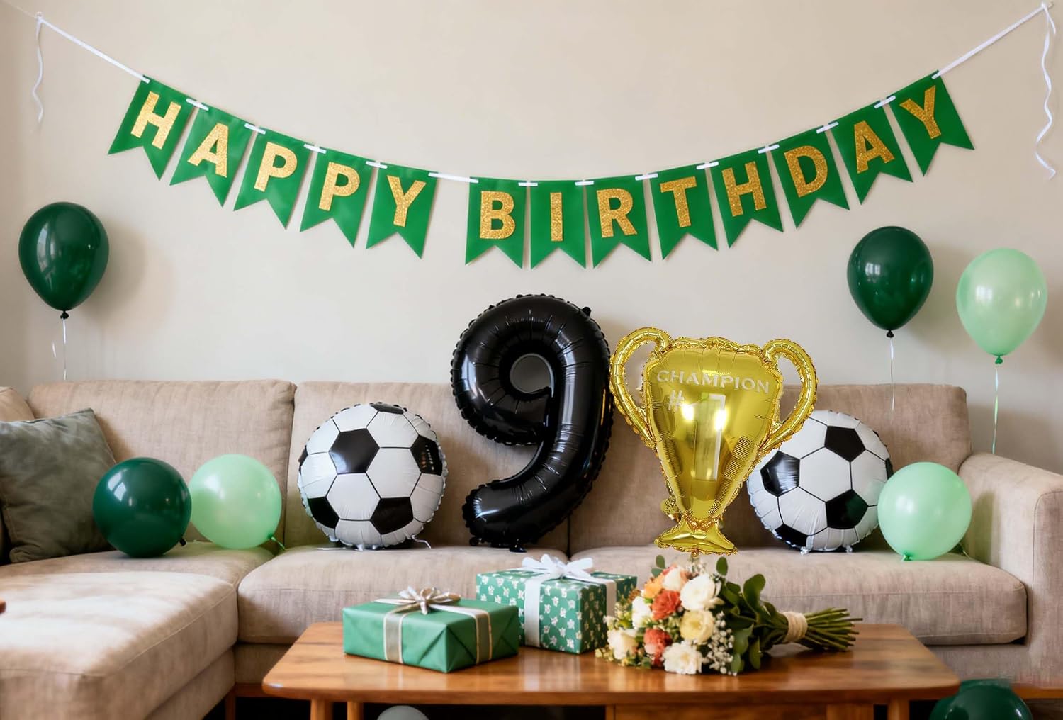 Soccer Balloons 9th Birthday Decorations for Boys, White Black Soccer Birthday Party Balloons, World Cup Trophy Soccer Sports Theme for Boys 9 Years Old Birthday Party Supplies(9th)