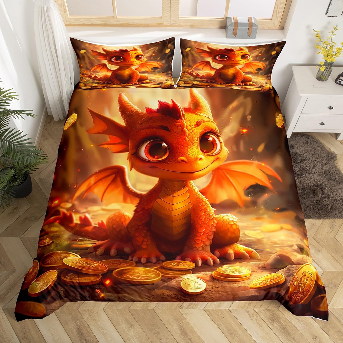 Sets de housses de couettes animaux sauvage 200x200 et linge de lit dragon mignon enfant