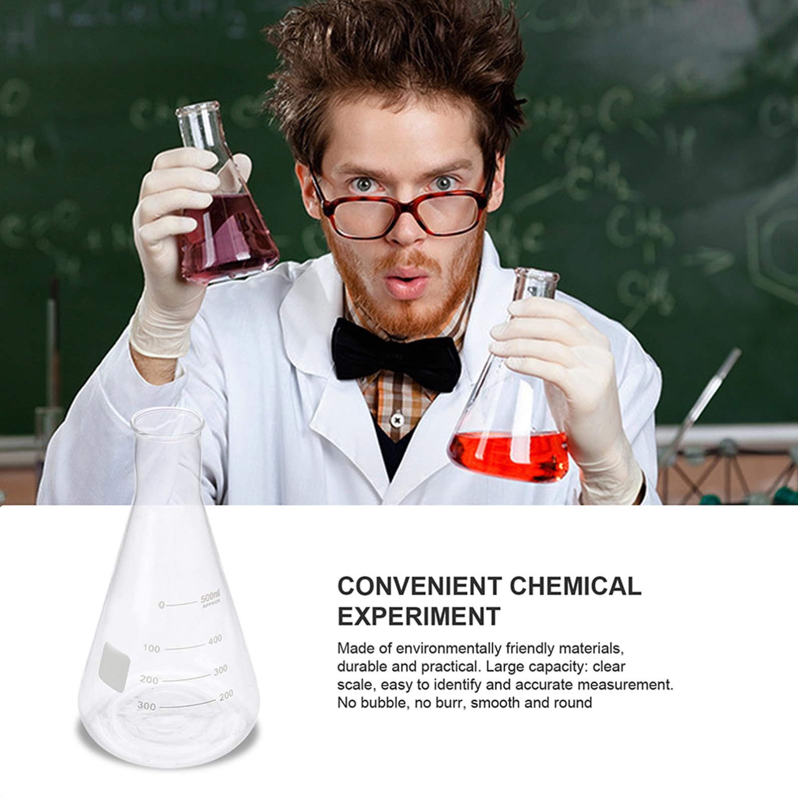 Matraz Cónico De Vidrio De Borosilicato 500 Ml, Set De 4 Matraces De Laboratorio Espesados Para Experimentos Escolares y Químicos, Graduación Clara y Resistente Al Calor
