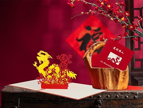 Miniatura 2 de D4DREAM Tarjeta de feliz año nuevo chino 2024 Descendientes del dragón 3D Pop Up Año del Dragón con sobre, tarjeta de felicitación de año nuevo