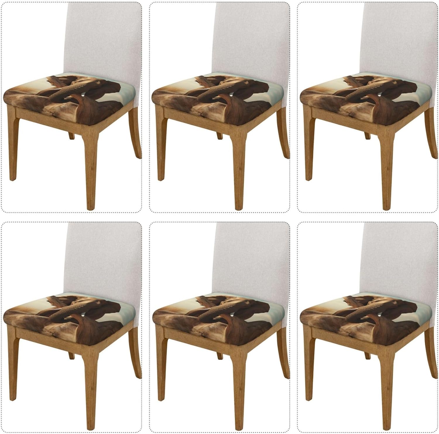 6PCS Stretch Seat Covers Set, Resting Elephant Chair Covers for Dining Room, Square Chair Seat Slipcovers with Ties, Removable Washable Dining Chair Protector Seat Cover for Kitchen Office