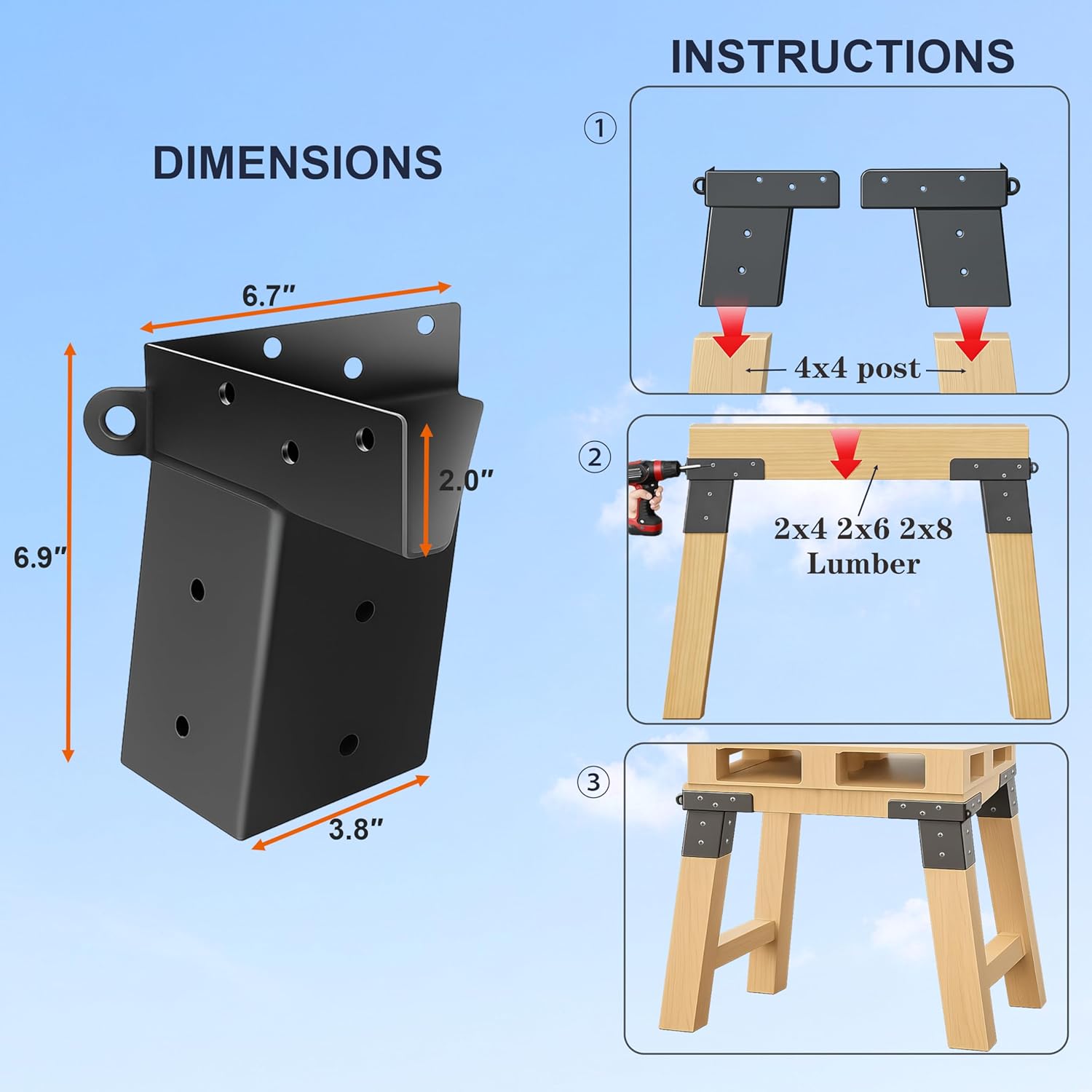 Deer Stand Brackets 4x4, Elevator Brackets 4"x4",Deer Blind Bracket, for Outdoor Hunting Platform, Elevated Deer Blind Bracket, Shooting Shacks, Tree Houses and Observation Decks, Lifeguard Lookout