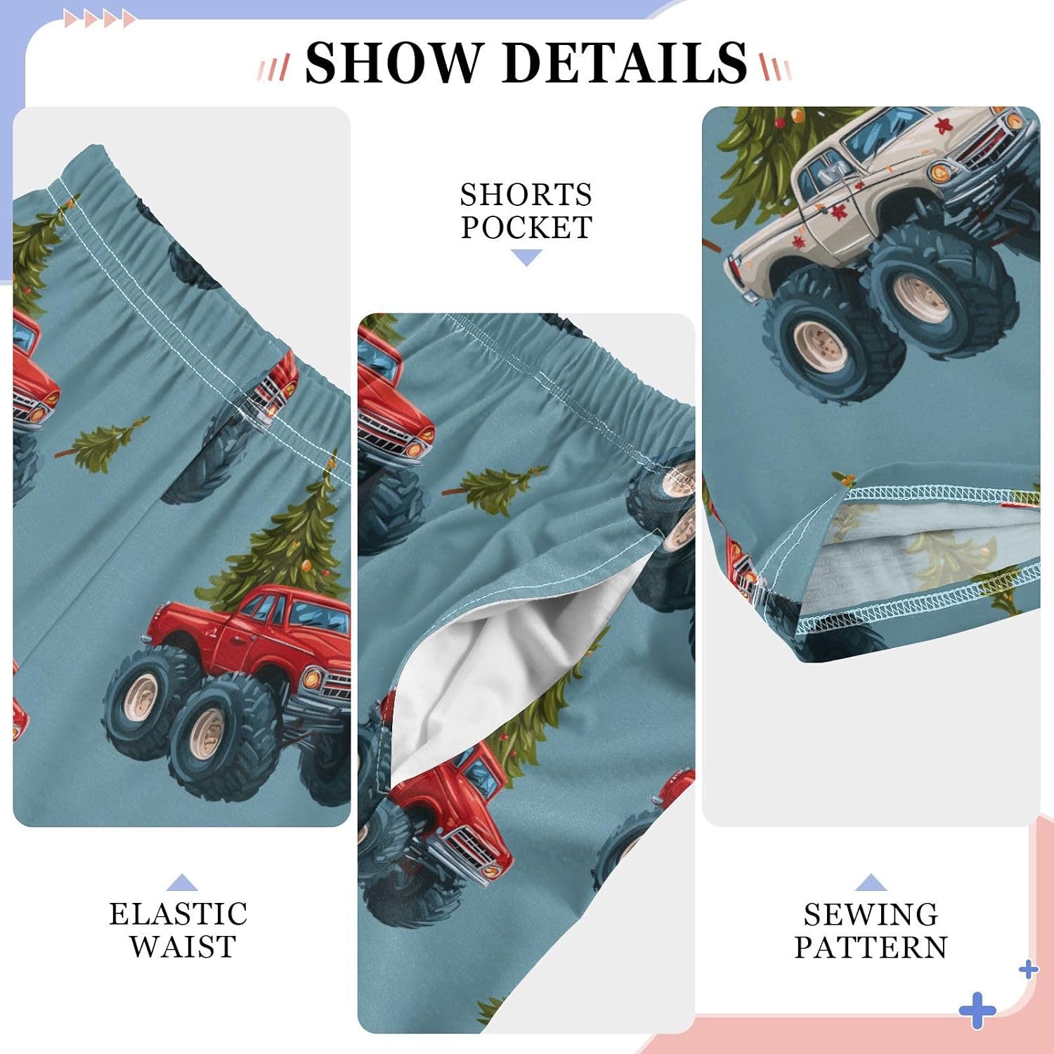 visesunny Boys' Pants Christmas Monster Truck Tree Jogger Pants Elastic Waist Long Bottoms Trousers with Pockets S-XL