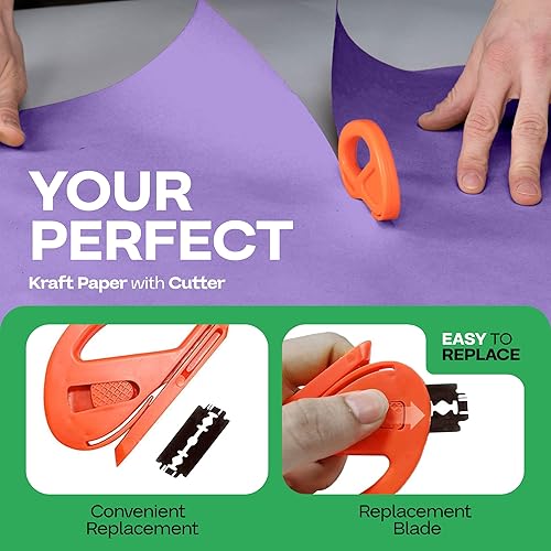 Vista 127 de Rollo de papel kraft marrón de 24 x 1800 pulgadas (150 pies) con cortador, papel de calidad fabricado en Estados Unidos, 50 libras de grosor