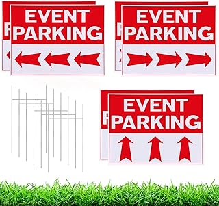 6 Pcs Event Parking Signs with Arrow 16 x 12 Inches Corrugated Plastic Guest Parking Sign with Metal Stake Waterproof Directional Yard Signage for Outdoor Event Wedding Baby Shower