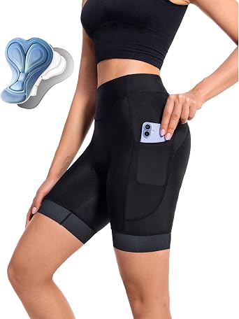 Bike Shorts with Pockets Women 4D Padded Biker Biking Cycling Shorts High Waisted Tummy Control Sports Gym Leggings