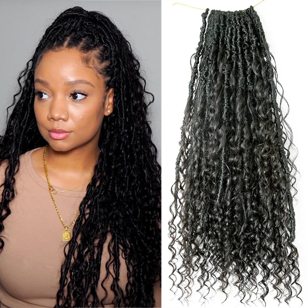 Crochet Boho Faux Locs With Human Hair Curls Knotless Pre Looped Goddess Bohemian Soft Dreadlocks Braiding Hair for Black Women Meadow Hair 22inch