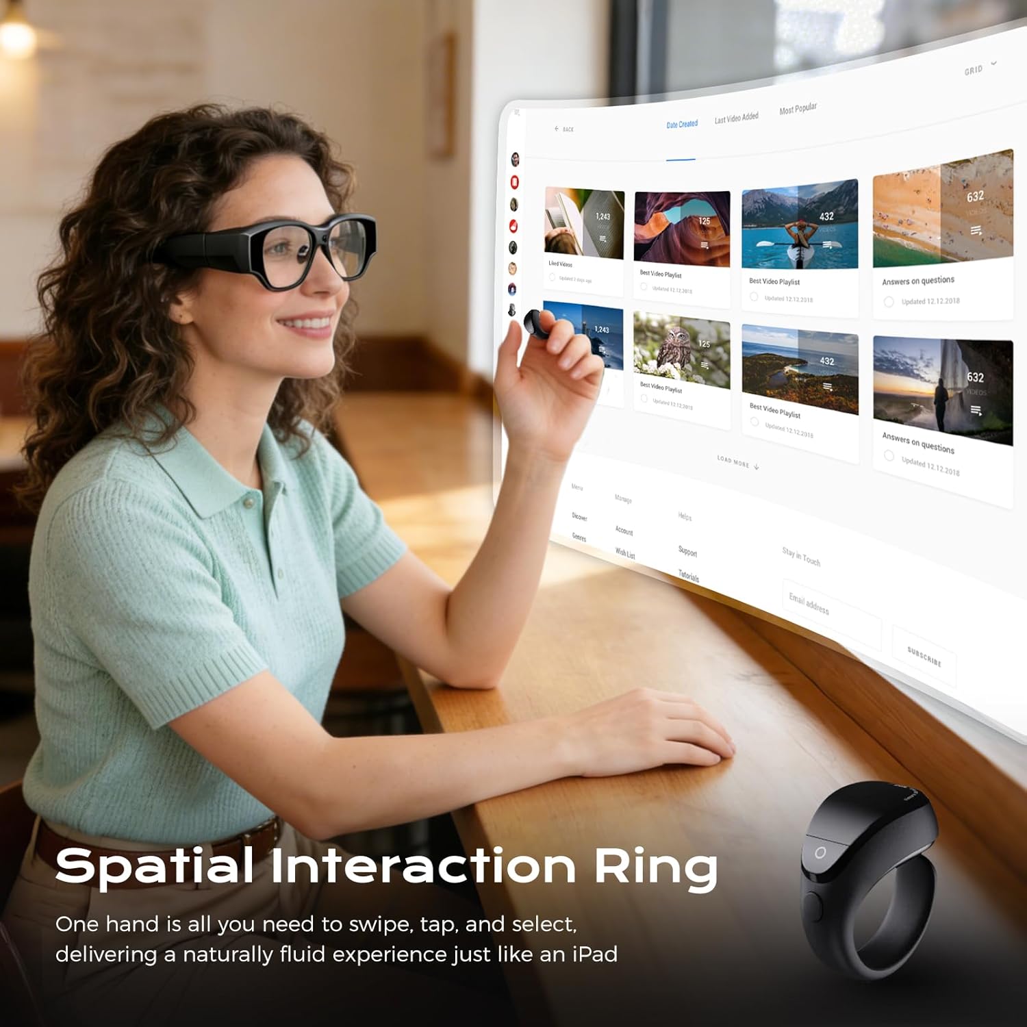 Smart AR Glasses with Display, 1080P Micro-OLED 150" Virtual Screen, AI Smart Glasses with Display Screen, Bluetooth Smart Glasses for Gaming, Video Display Glasses for Men (Ring)