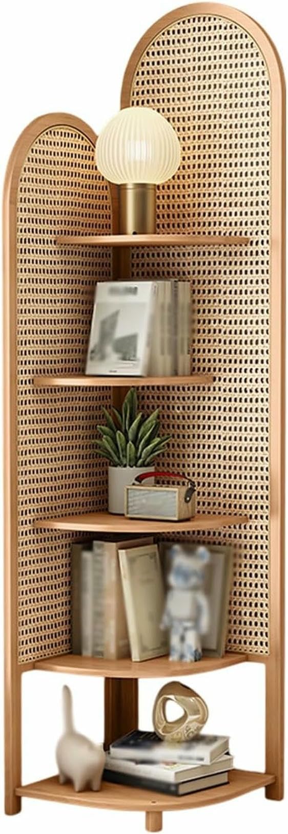 Estante de ratán de 5 niveles para decorar rincones con plantas y libros en casa