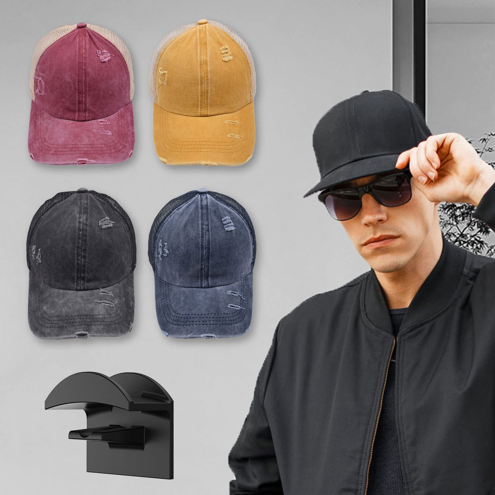 Colgador de Sombreros 12pcs, ABS Ganchos Autoadhesivos para Gorras, Organizador de Pared