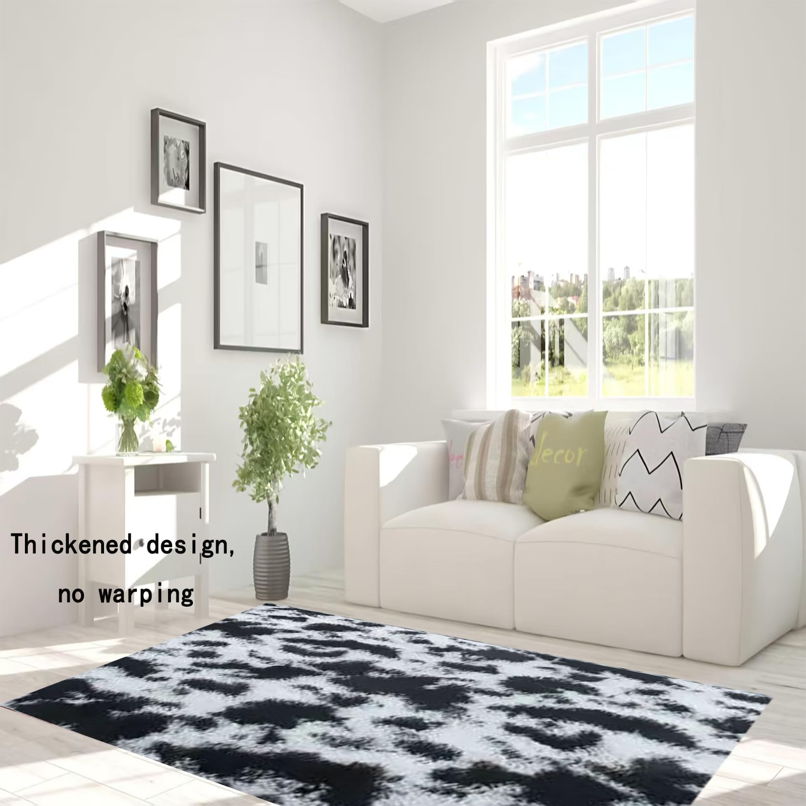 Dywan Do Sypialni 170 x 300 cm Absorpcja Dźwięku I Redukcja Hałasu Geometryczne Dywany Zewnętrzne, czarny i biały