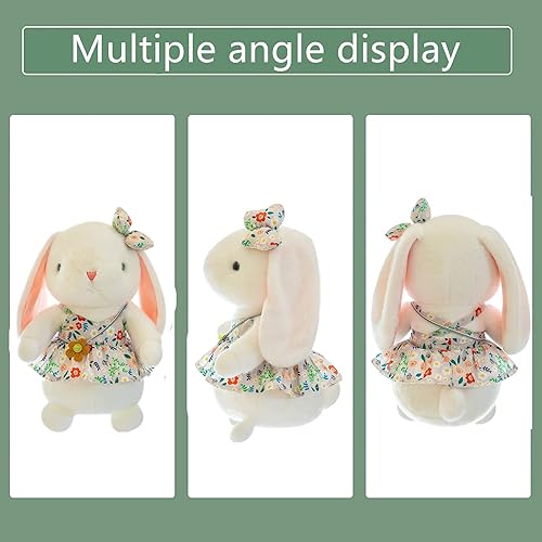 Miniatura 4 de DiSiMi Conejo de felpa suave y lindo con falda de flores, abrazable, lavable, decoración de fiesta para niños