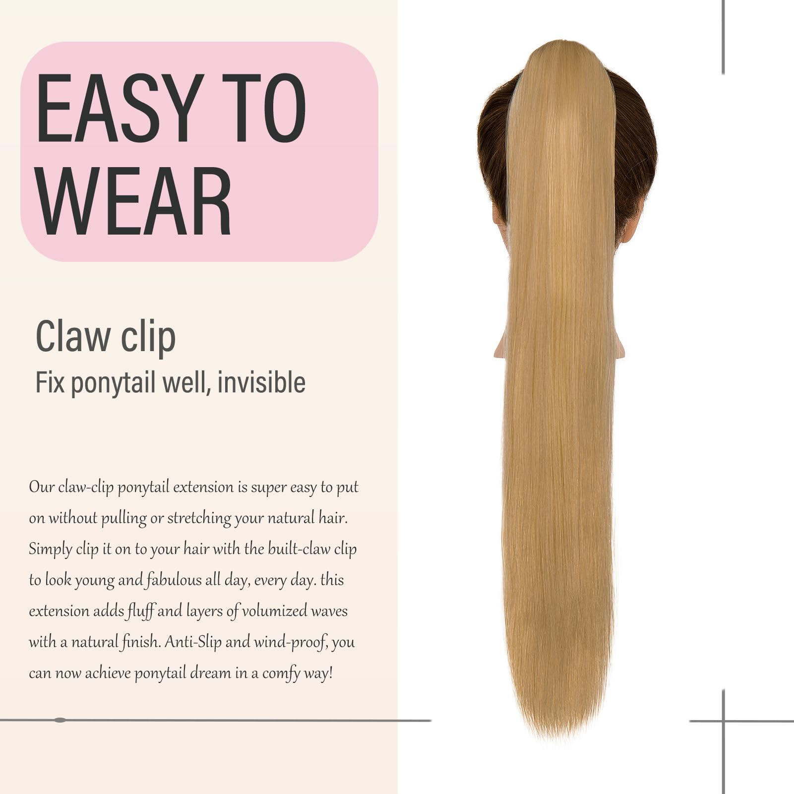 Dcbaboo 22inch Claw Clip in Ponytail Hair Extensions Long Straight Ponytail Extension Synthetic Pony tails Natural Wave One Piece Hairpiece Fake Ponytail for Women Dark Blonde - Image 4