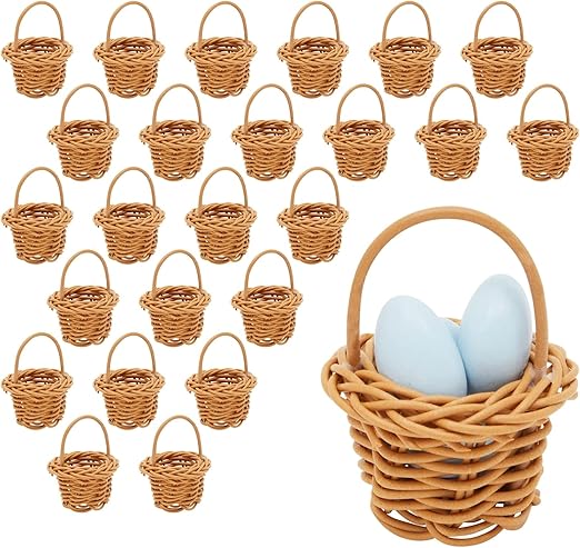 Juvale 24 Pack Rattan Mini Picnic Baskets with Handles for Tiny Birthday Party Favors or Baby Shower - 2.75 in Mini Baskets