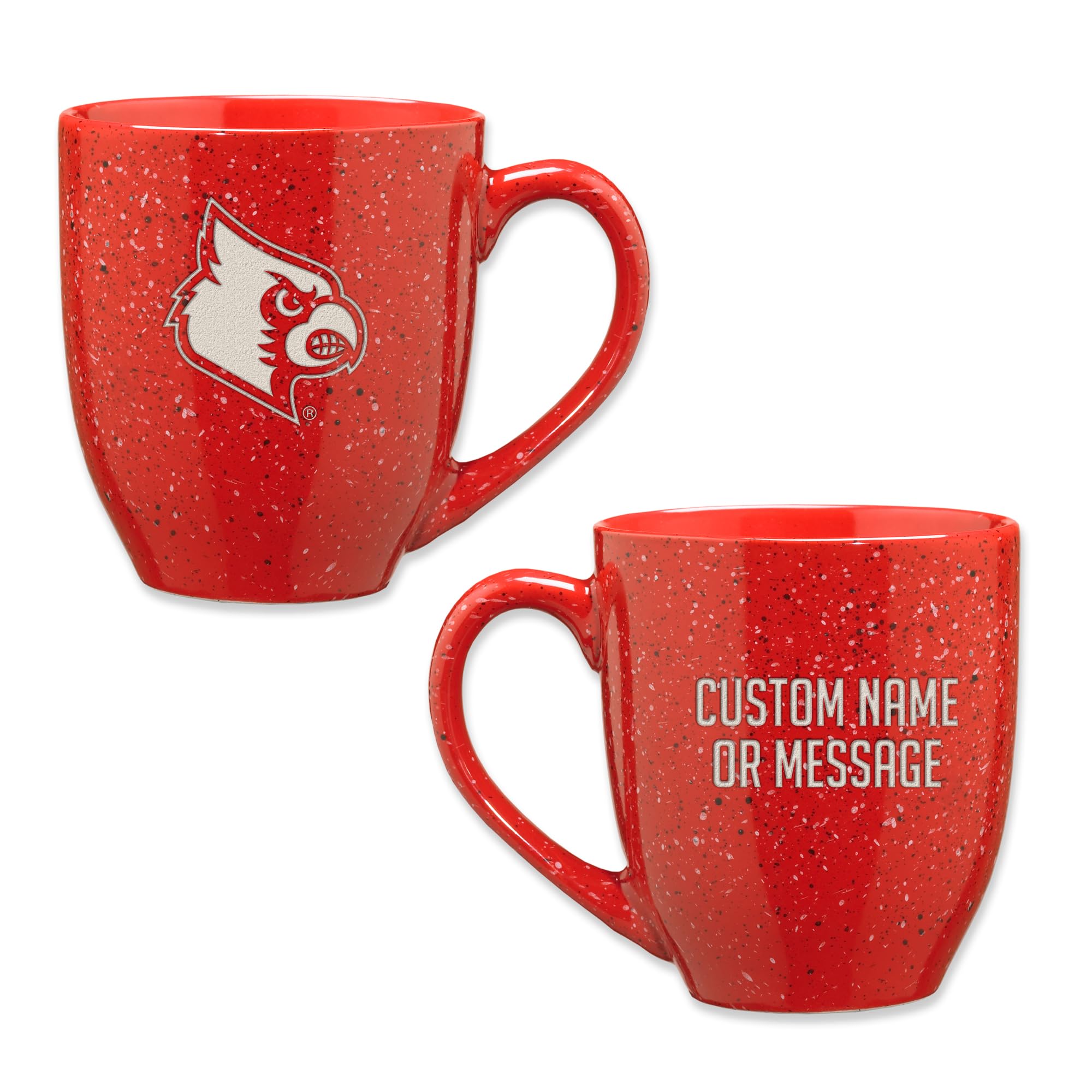 Rico Industries NCAA Louisville Cardinals Red Personalized 16 oz Team Color Laser Engraved Speckled Ceramic Coffee Mug