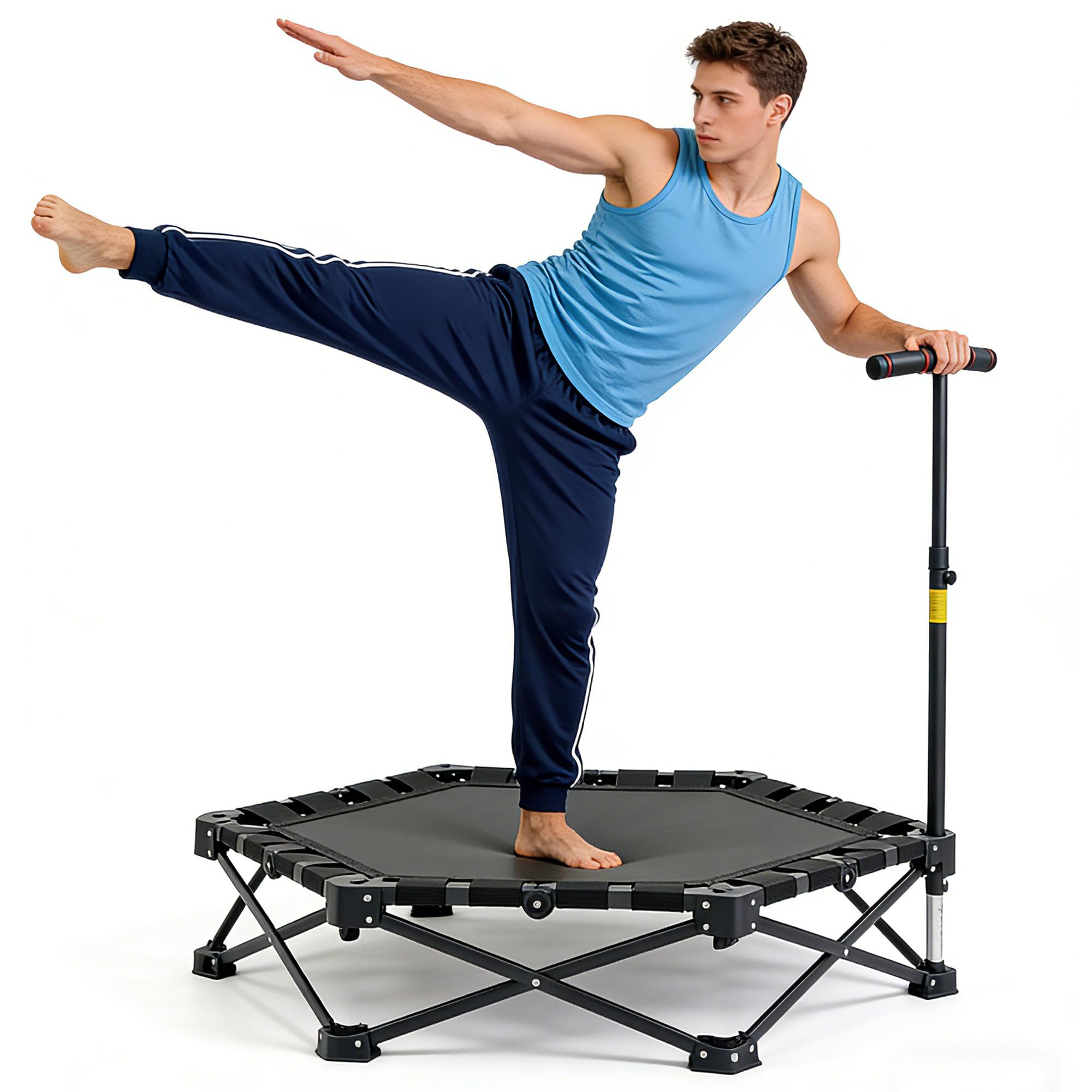 Składana mini trampolina 106 cm, 3-stopniowa regulacja wysokości, bez montażu, do użytku wewnątrz i na zewnątrz, z wytrzymałą ramą X, cicha, antypoślizgowa, do treningu domowego i zabawy