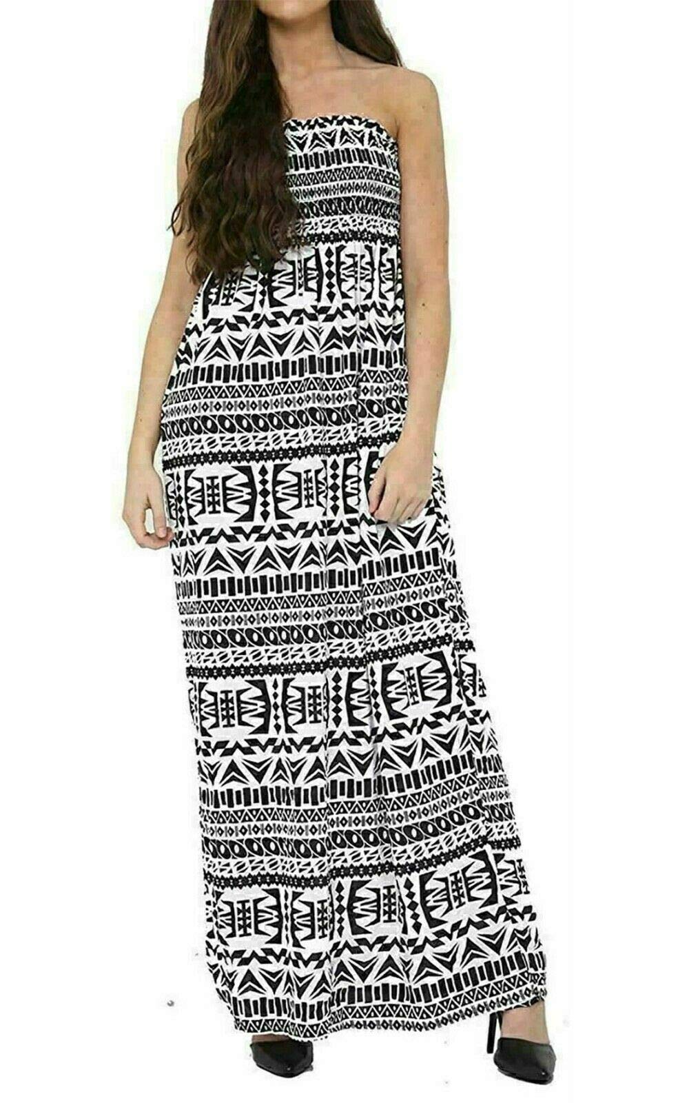 FAIRY BOUTIQUE Womens Long Strapless Elasticated Shearing Dress Ladies Bandeau Shirred Boob Tube Summer Maxi Dress
