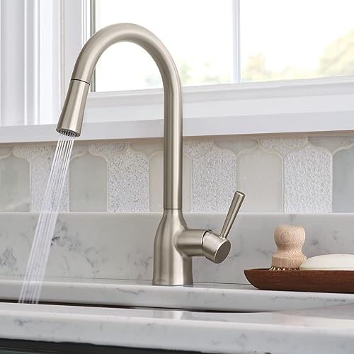 Miniatura 12 de Moen Adler - Llave de cocina de arco alto con una sola manija, resistente a manchas de acero inoxidable con limpieza eléctrica, 87233SRS