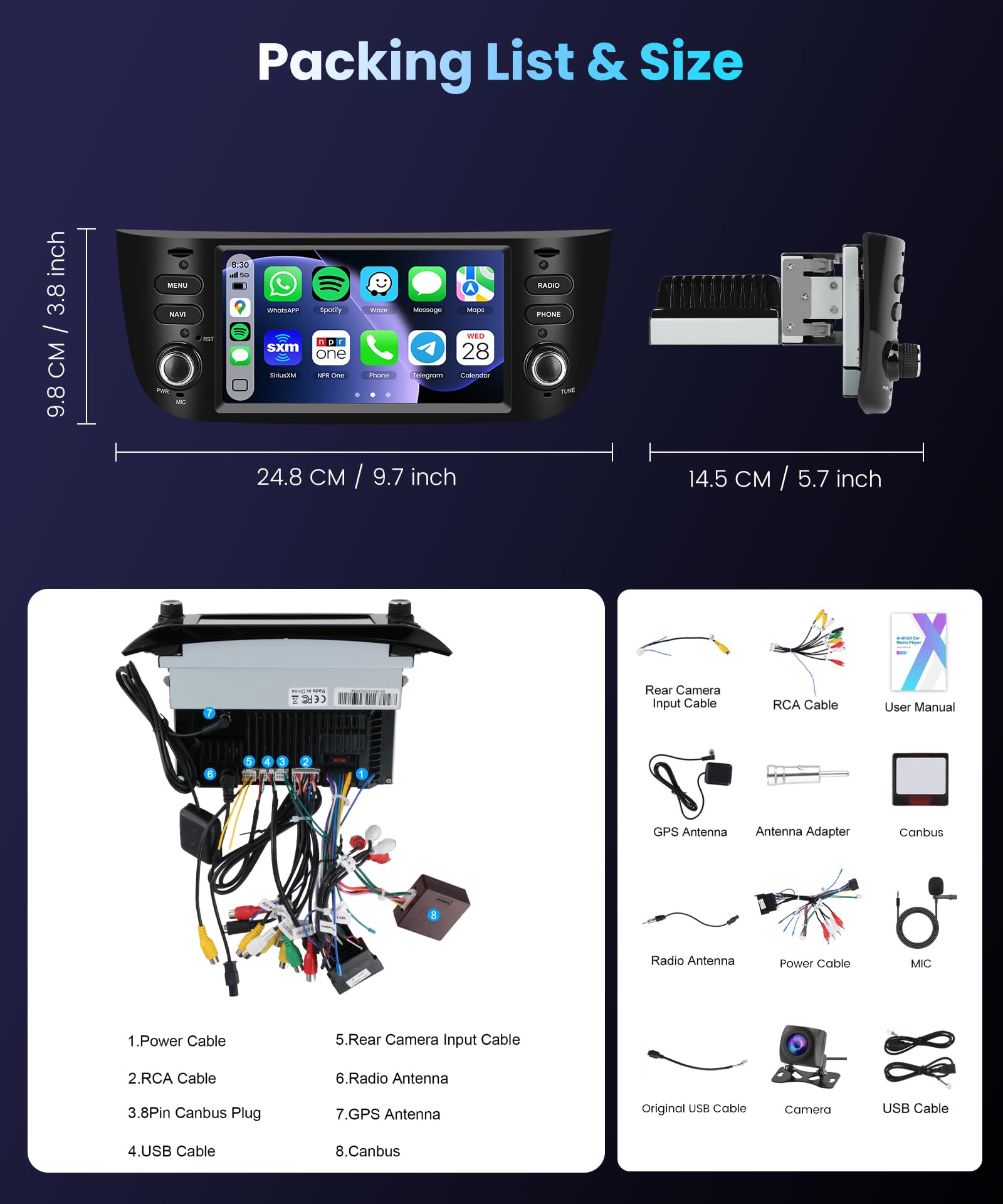 Carplay Autoradio per Fiat Punto 10-16 Linea 12-15 con Android Auto, 2GB+64GB Android Bluetooth Car Stereo Schermo con GPS/WiFi/RDS/FM/SWC/USB/Mirror Link+AHD/CVBS Telecamera Posteriore