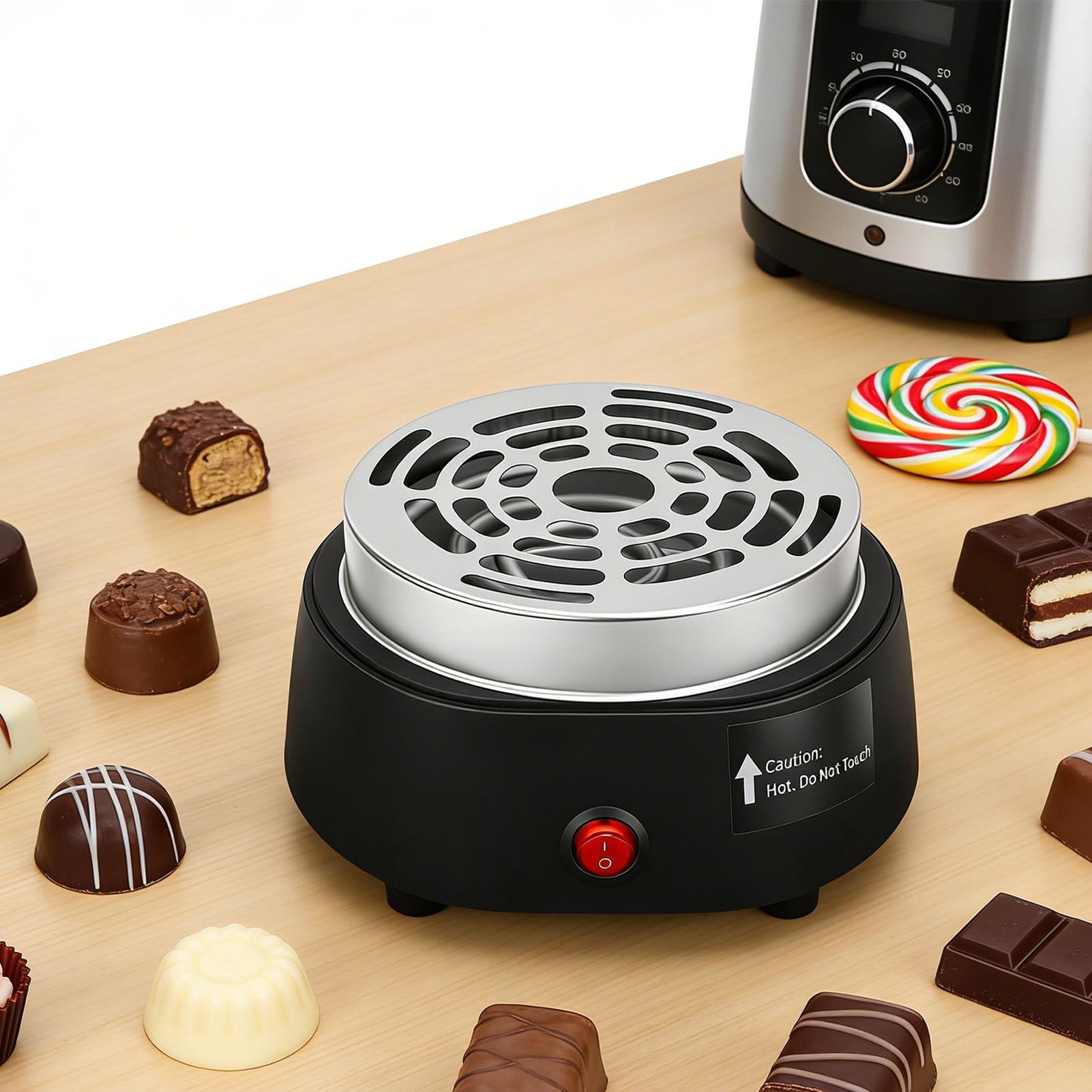 Qcwwy Smores Maker Kit de Mesa para Interiores, Estación Smores con 4 Tenedores para Asar, 4 Bandejas Desmontables, Tostador Eléctrico de Malvaviscos sin Llama, (Enchufe europeo 220V)