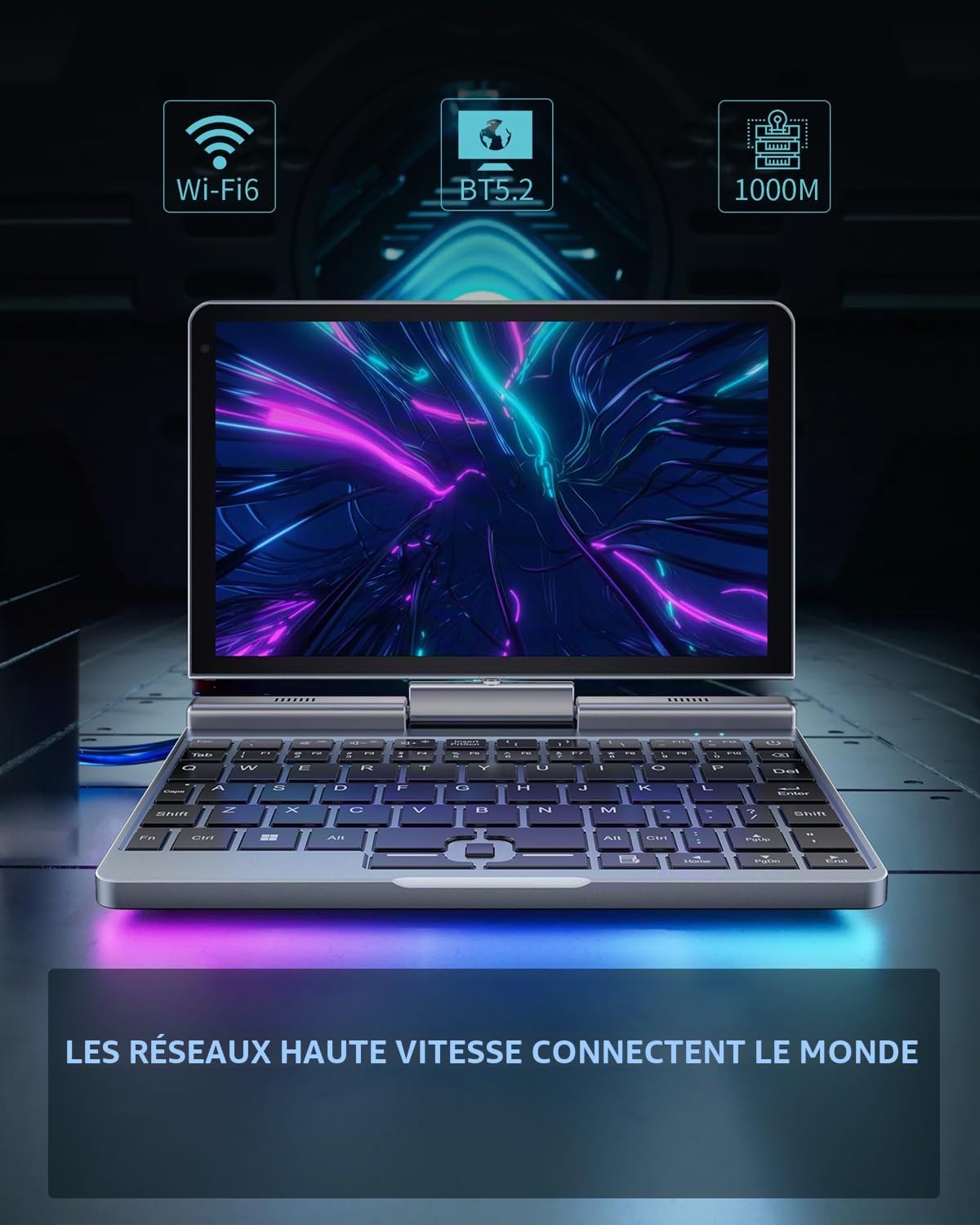 Mini Ordinateur Portable 2 en 1 N150 12 Go RAM 512 Go SSD écran Tactile Rotatif HD Windows 11 Pro